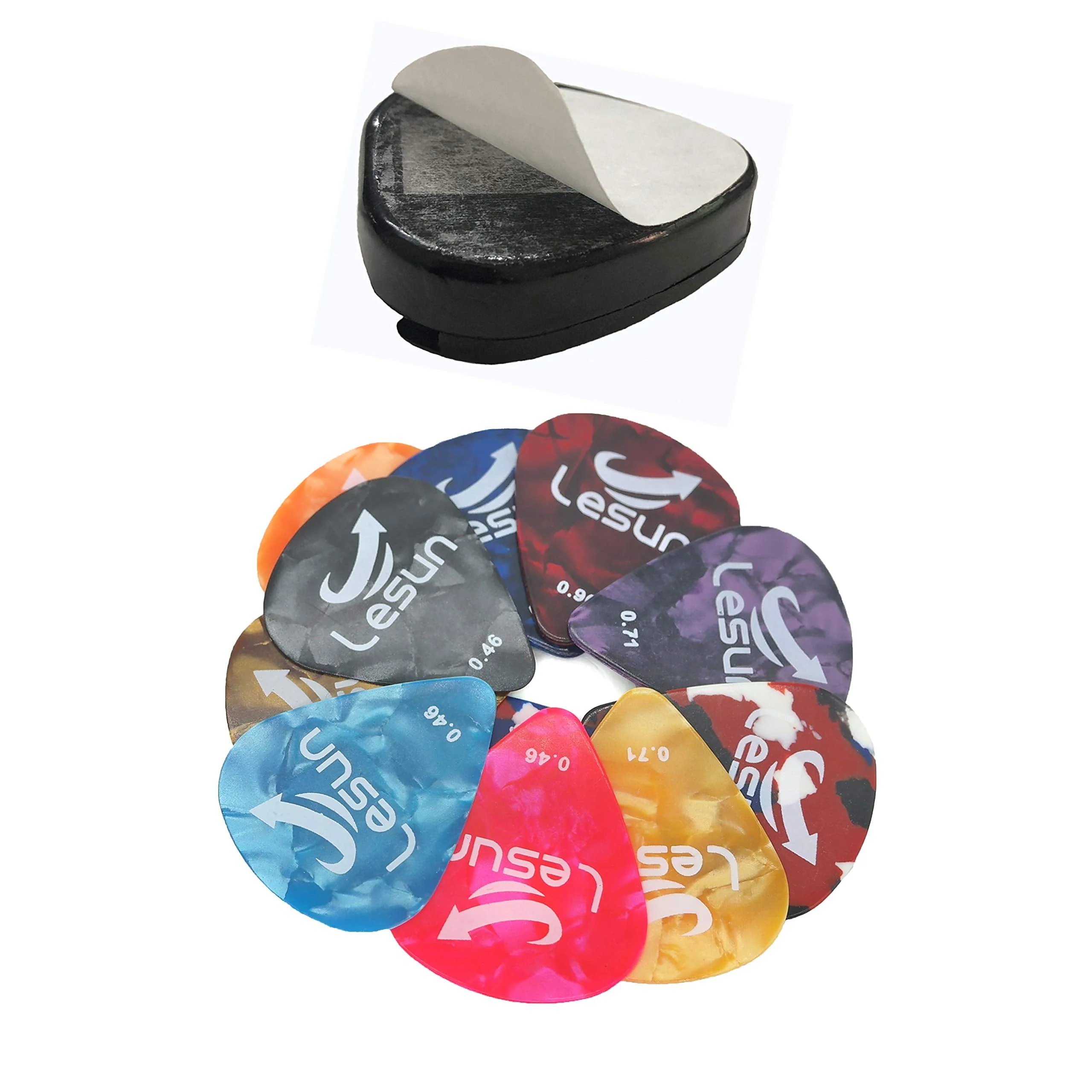 Guitar Picks & Guitar Pick Holder Easy to Paste on the Guitar Suitable for Acoustic Guitar Electric Guitar Bass Ukulele - Stick-on Holder + 10 Guitar Picks(Black Holder) - Image 7