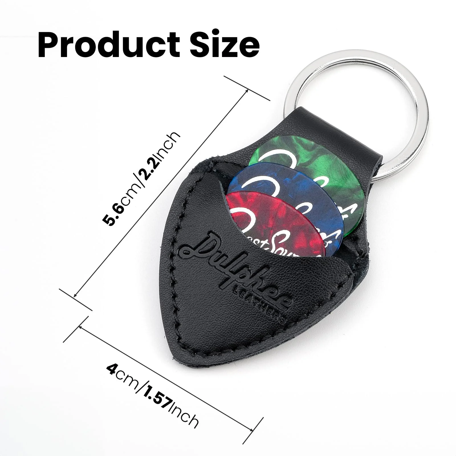 Guitar Picks Holder Keychain with 3 Picks, Genuine Leather Handmade Plectrum Cases Bag (Black) Black - Image 4