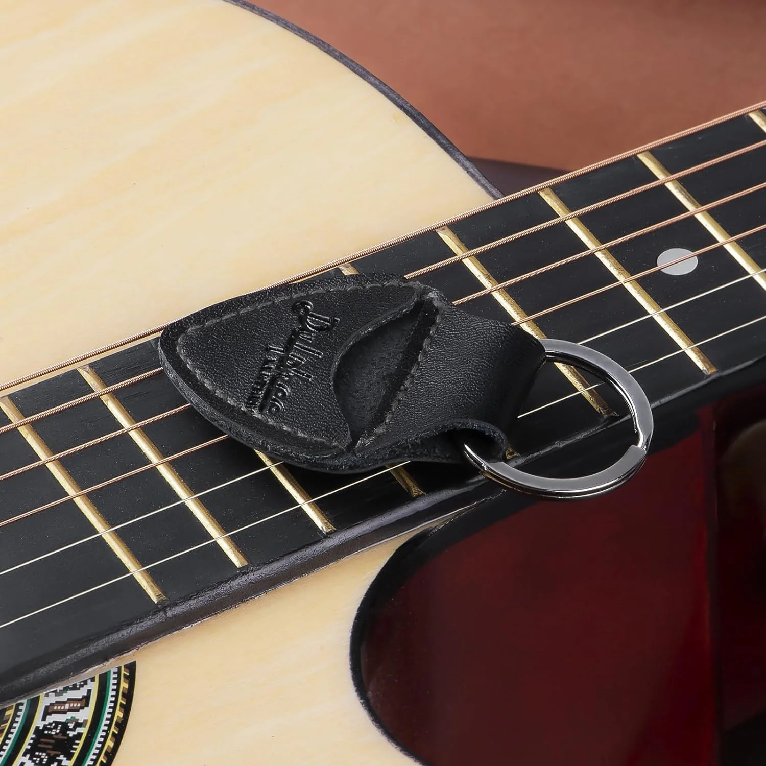 Guitar Picks Holder Keychain with 3 Picks, Genuine Leather Handmade Plectrum Cases Bag (Black) Black - Image 6