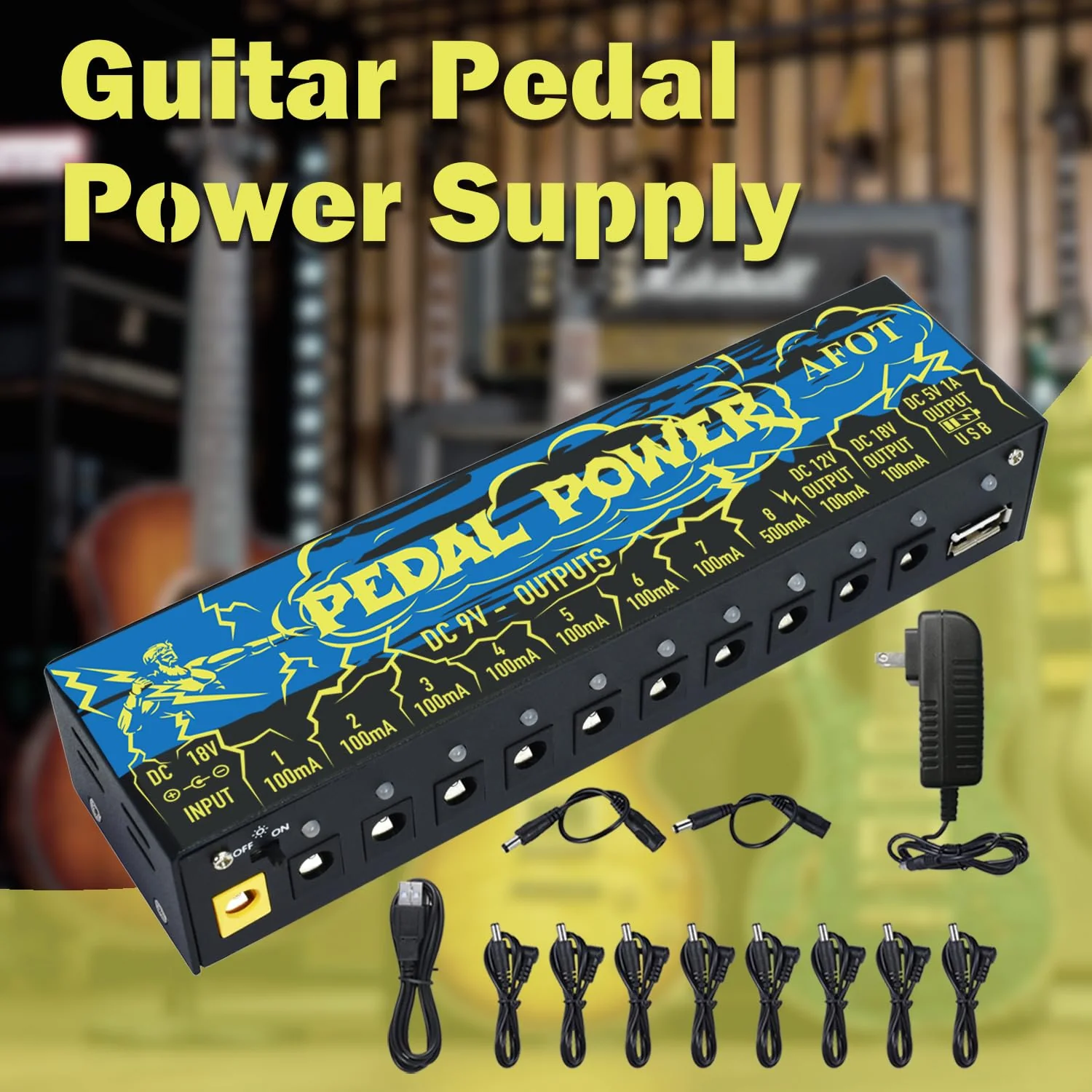 Guitar Power Supply 10 Isolated DC Output for 9V/12V/18V Effect Pedal,Guitar Power Supply for Effect Pedal with Separate Short-Circuit Protection Black - Image 2