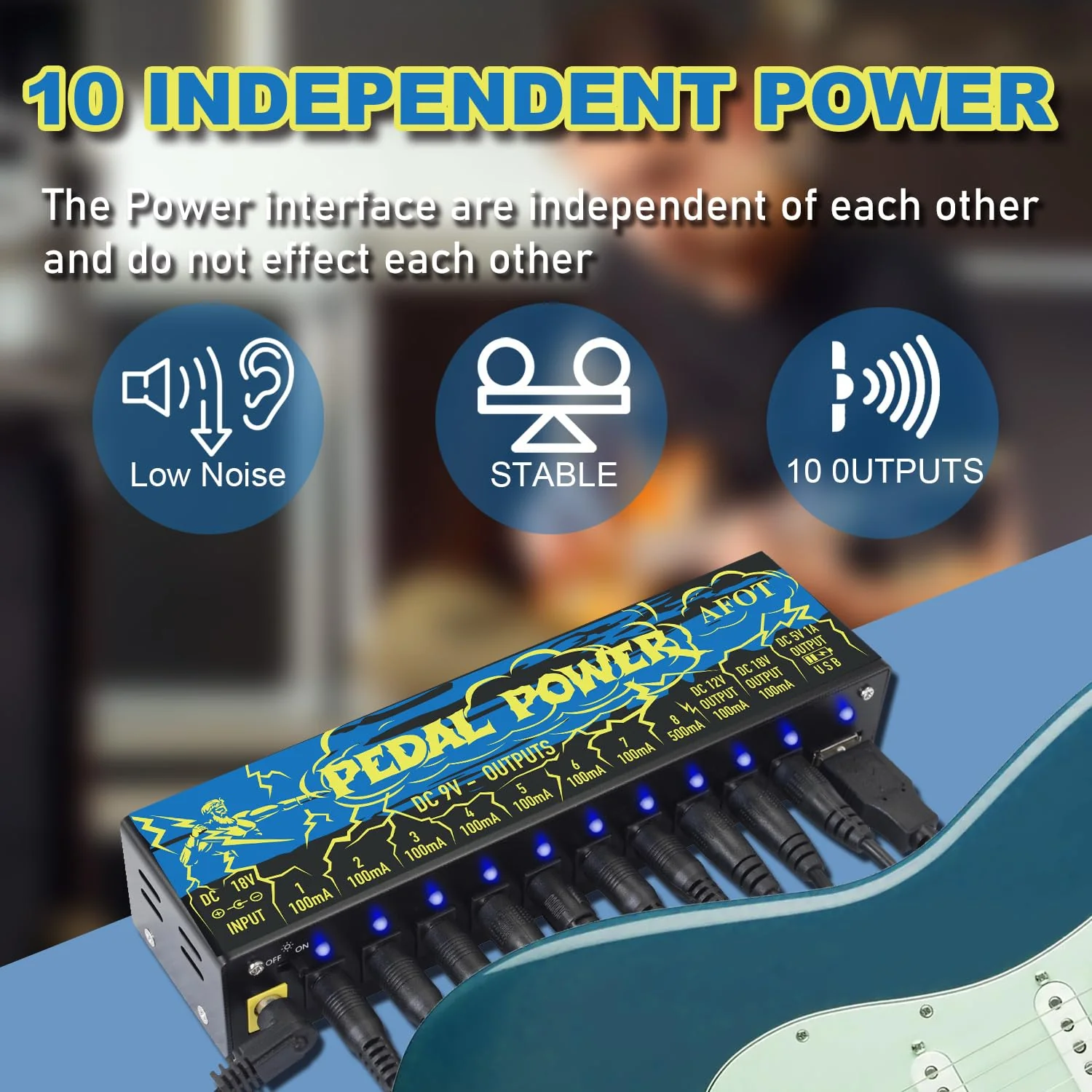 Guitar Power Supply 10 Isolated DC Output for 9V/12V/18V Effect Pedal,Guitar Power Supply for Effect Pedal with Separate Short-Circuit Protection Black - Image 4