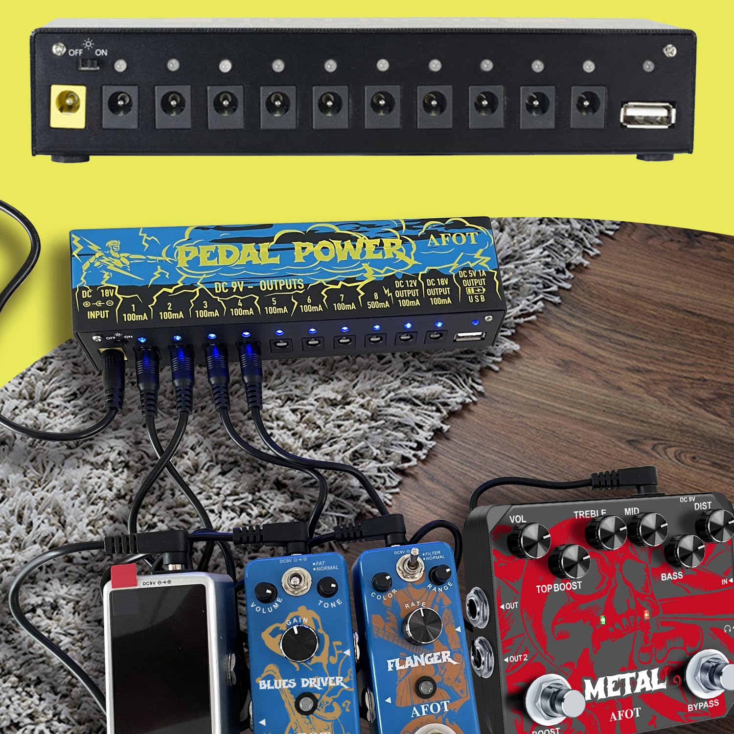 Guitar Power Supply 10 Isolated DC Output for 9V/12V/18V Effect Pedal,Guitar Power Supply for Effect Pedal with Separate Short-Circuit Protection Black - Image 5