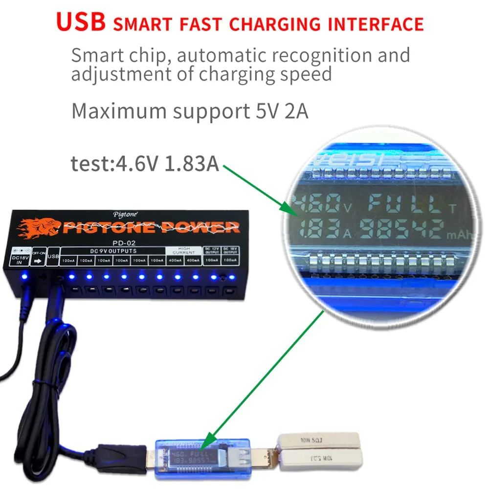 Guitar Power Supply 10 Isolated DC Output for 9V/12V/18V Effect Pedal PD-02 with USB (5V2A) - Image 5