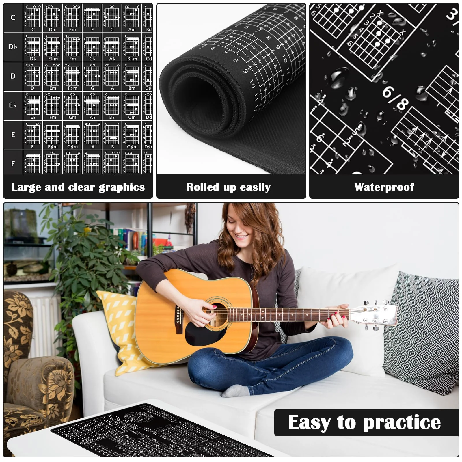 Guitar Practice Mat Guitar Knowledge Chart Mat 39” X 18” Guitar Practice Tool Major Minor Key Guitar Chord Fretboard Scale Rhythm Strumming Broken Chord Circle of Fifths for Beginners - Image 5