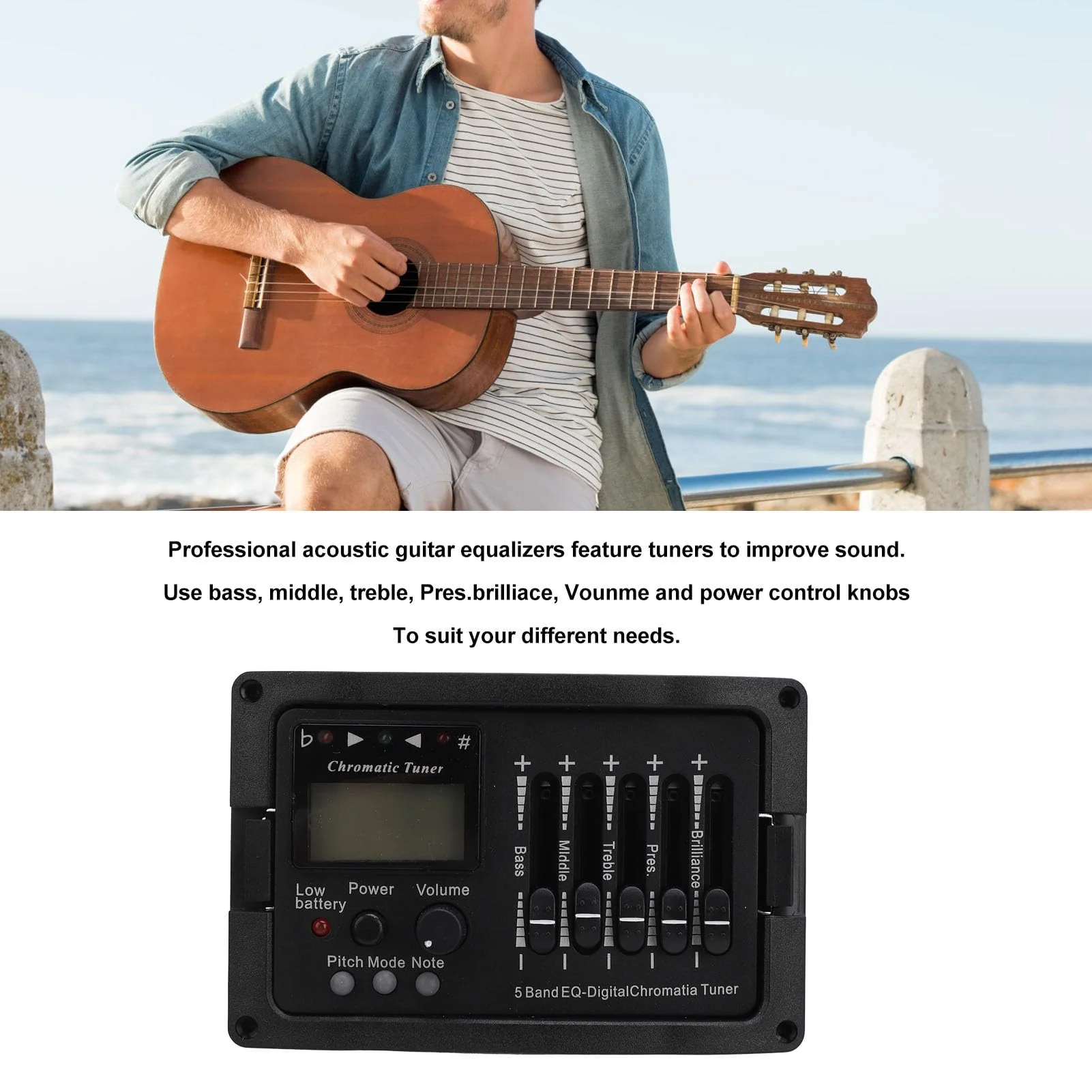 Guitar Preamp EQ Equalizer 5 Band 5 Professional Acoustic Guitar Preamplifier Equalizer with Tuner - Image 2