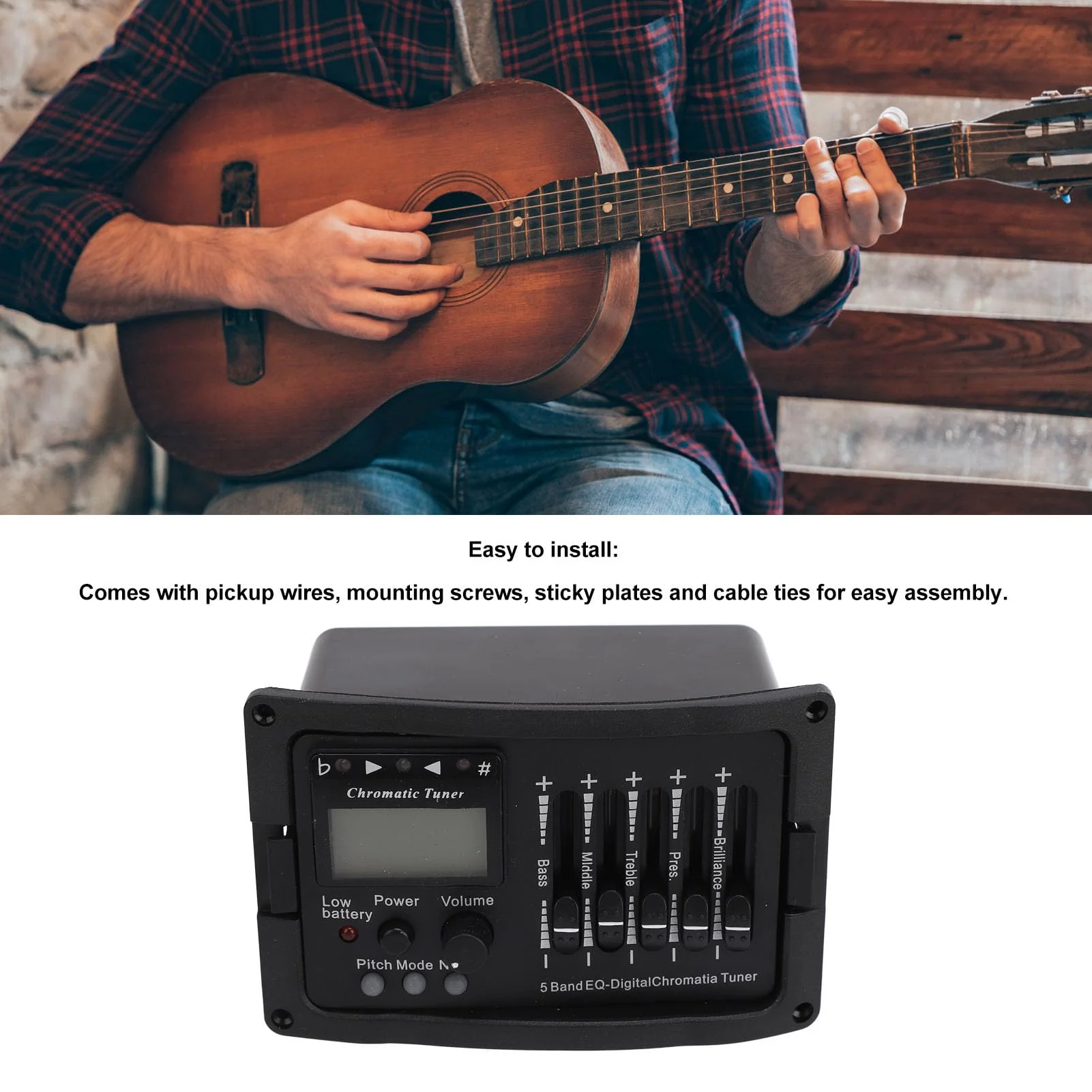 Guitar Preamp EQ Equalizer 5 Band 5 Professional Acoustic Guitar Preamplifier Equalizer with Tuner - Image 3