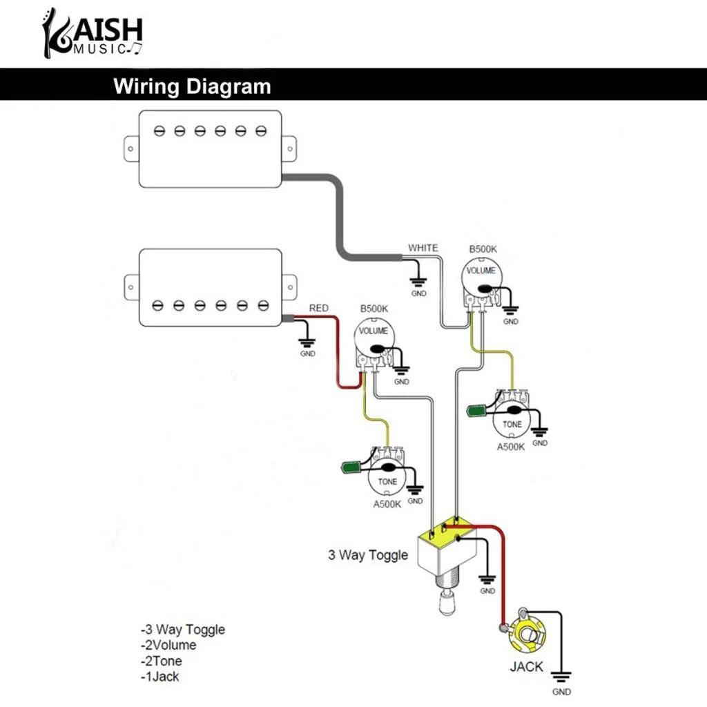 Guitar Prewired Wiring Harness Humbucker Solderless Wiring Harness 2V2T with 500K Pots and 3 Way Toggle Switch For LP Les Paul Standard Series For LP Standard Series - Image 2