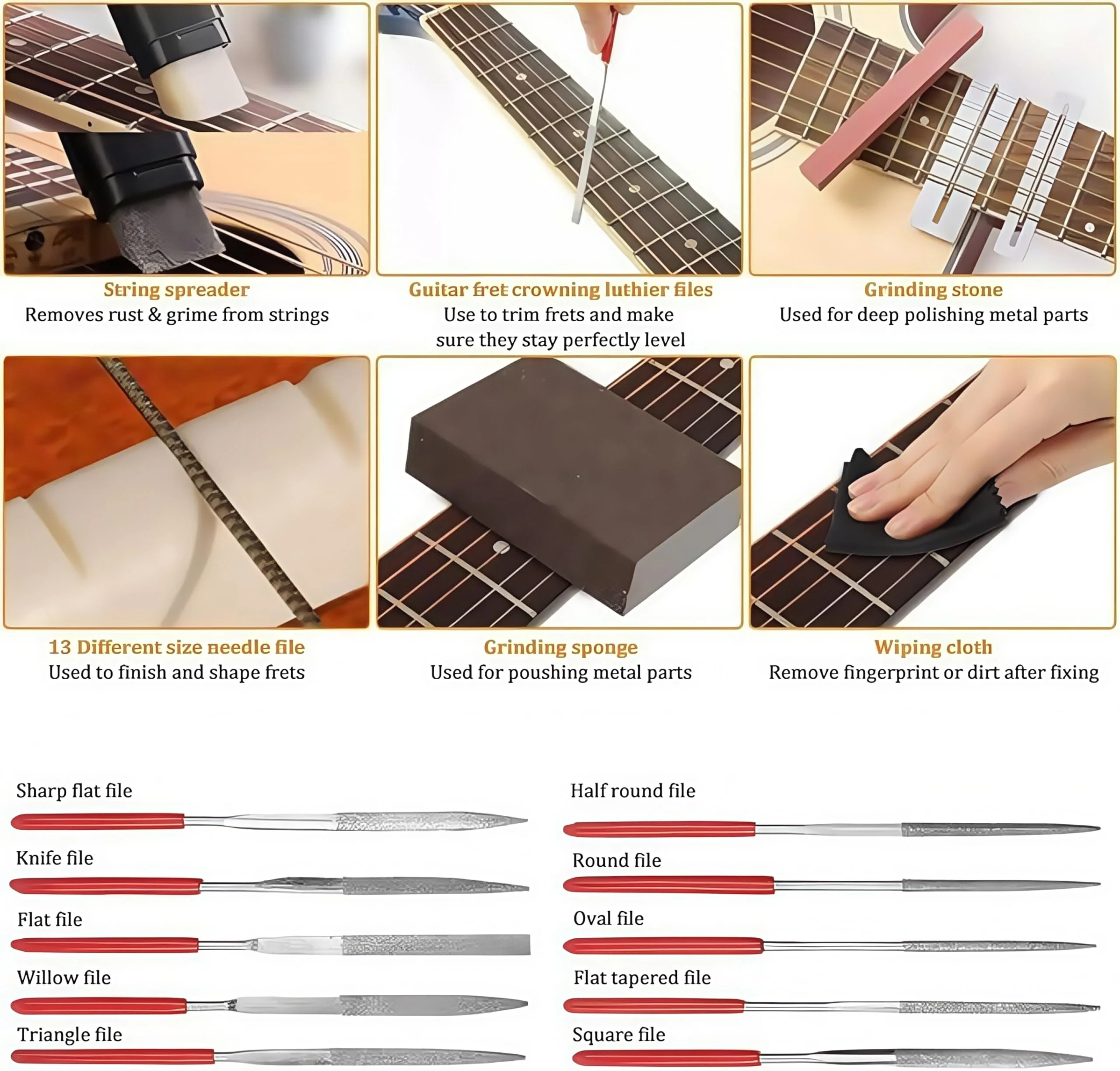Guitar Repairing Maintenance Tool Kit 72Pcs Guitar Repair Kit Including Guitar Strings, Plectrums, Bridge, Guitar Code For Acoustic Electric Guitar Bass Ukulele - Image 4