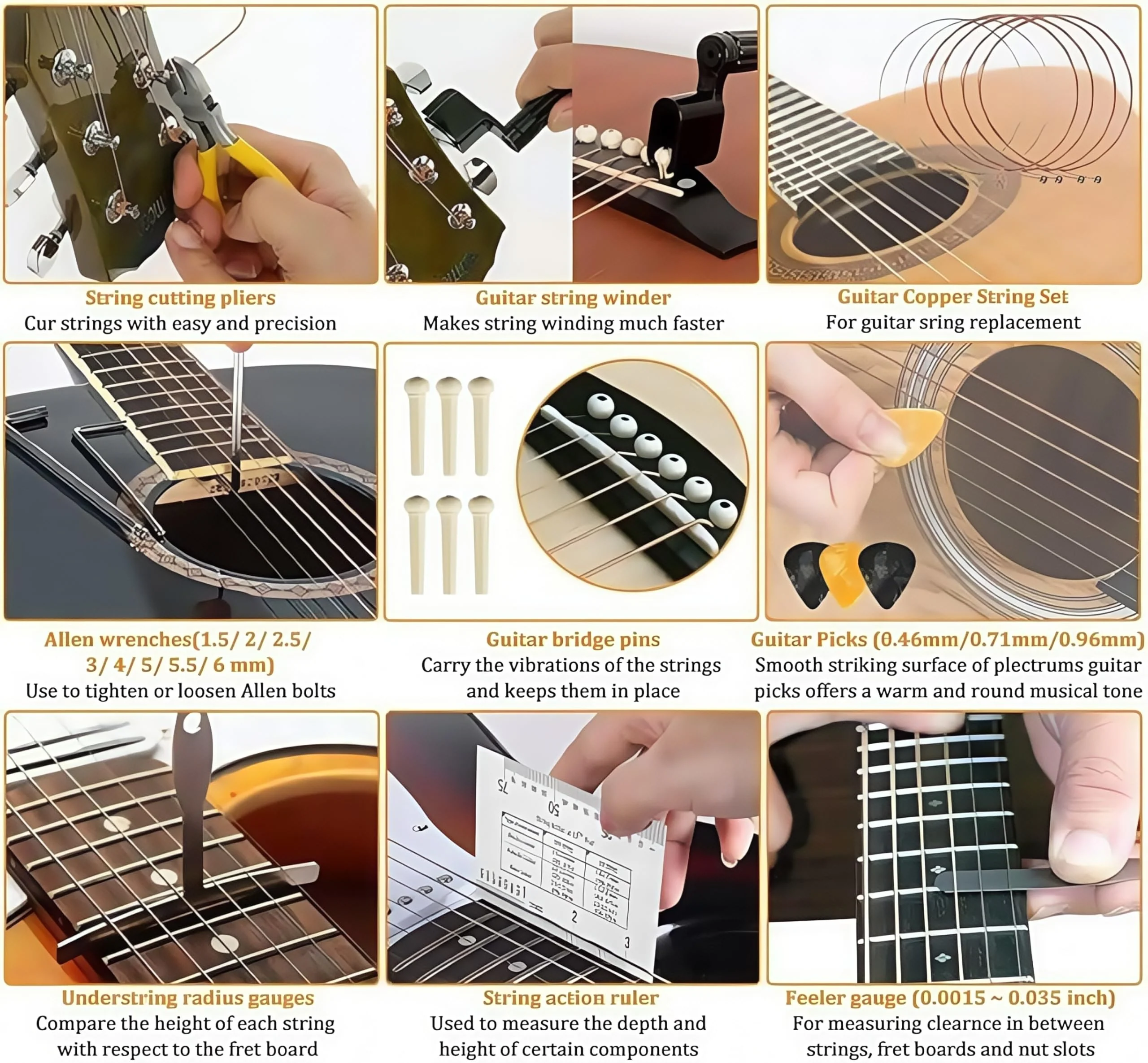 Guitar Repairing Maintenance Tool Kit 72Pcs Guitar Repair Kit Including Guitar Strings, Plectrums, Bridge, Guitar Code For Acoustic Electric Guitar Bass Ukulele - Image 5