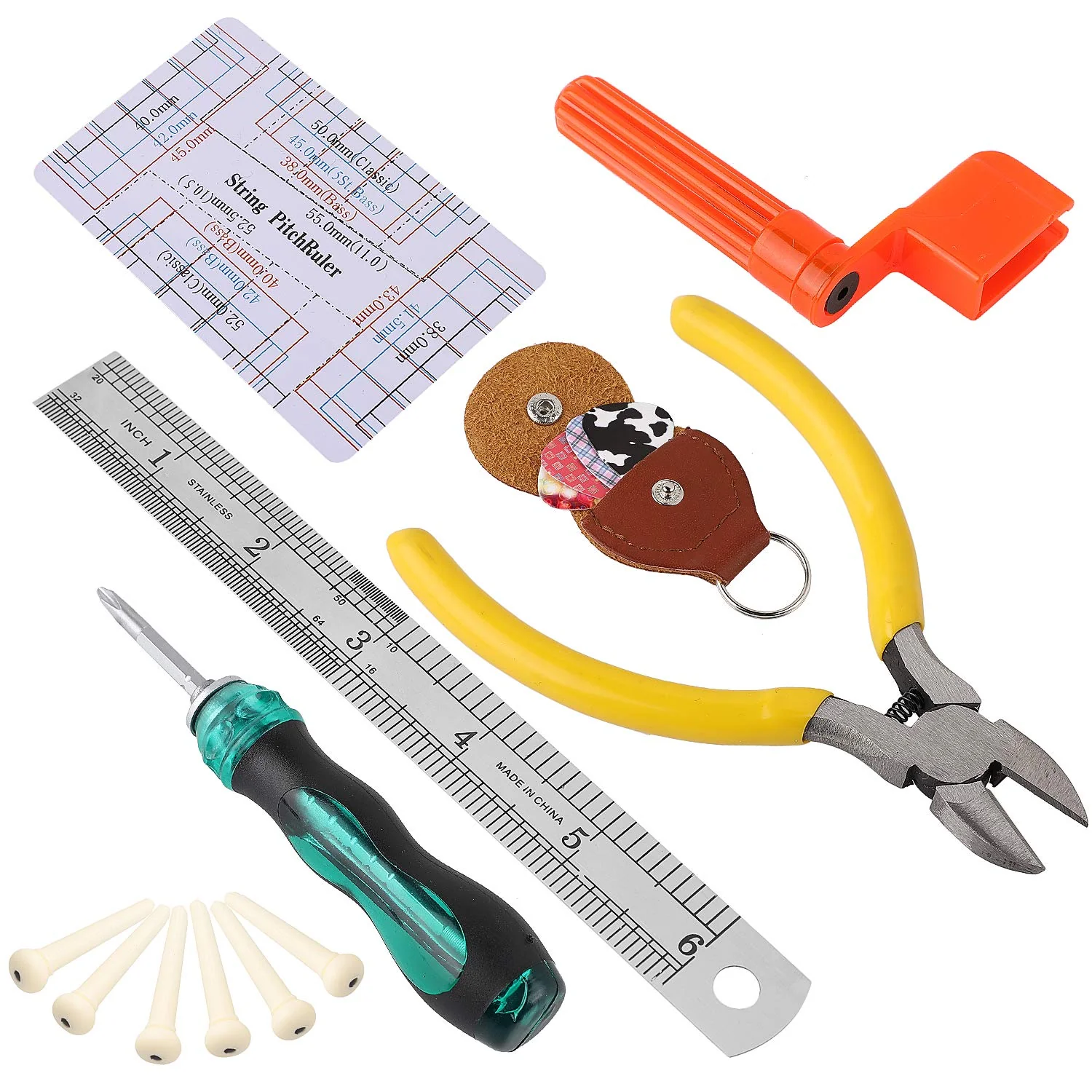 Guitar Repairing Tool Kit(26PCS) Wire Plier,String Organizer,Fingerboard Protector,Hex Wrenches, Files, String Ruler Action Ruler, Spanner Wrench,Bridge Pins for Guitar Ukulele Bass Mandolin Banjo - Image 3