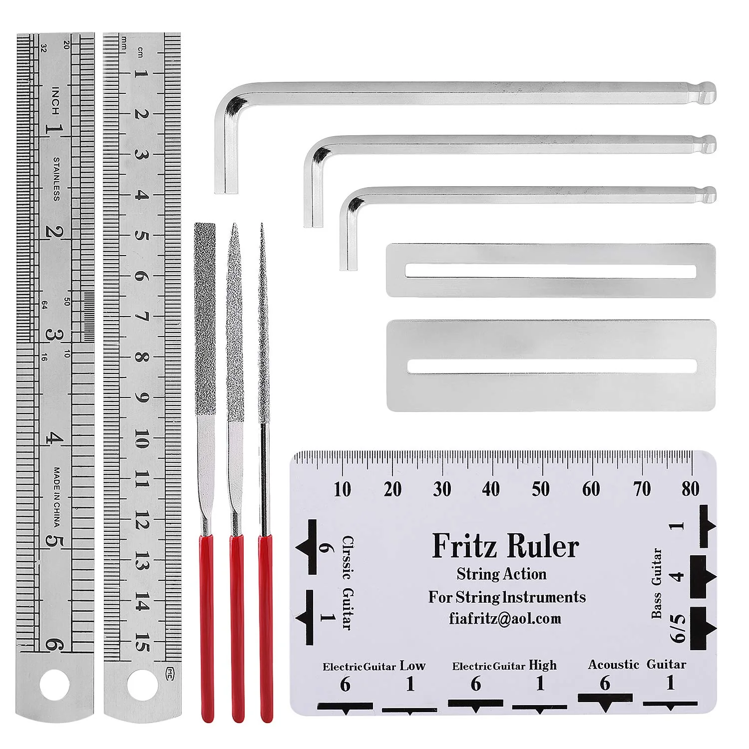 Guitar Repairing Tool Kit(26PCS) Wire Plier,String Organizer,Fingerboard Protector,Hex Wrenches, Files, String Ruler Action Ruler, Spanner Wrench,Bridge Pins for Guitar Ukulele Bass Mandolin Banjo - Image 4