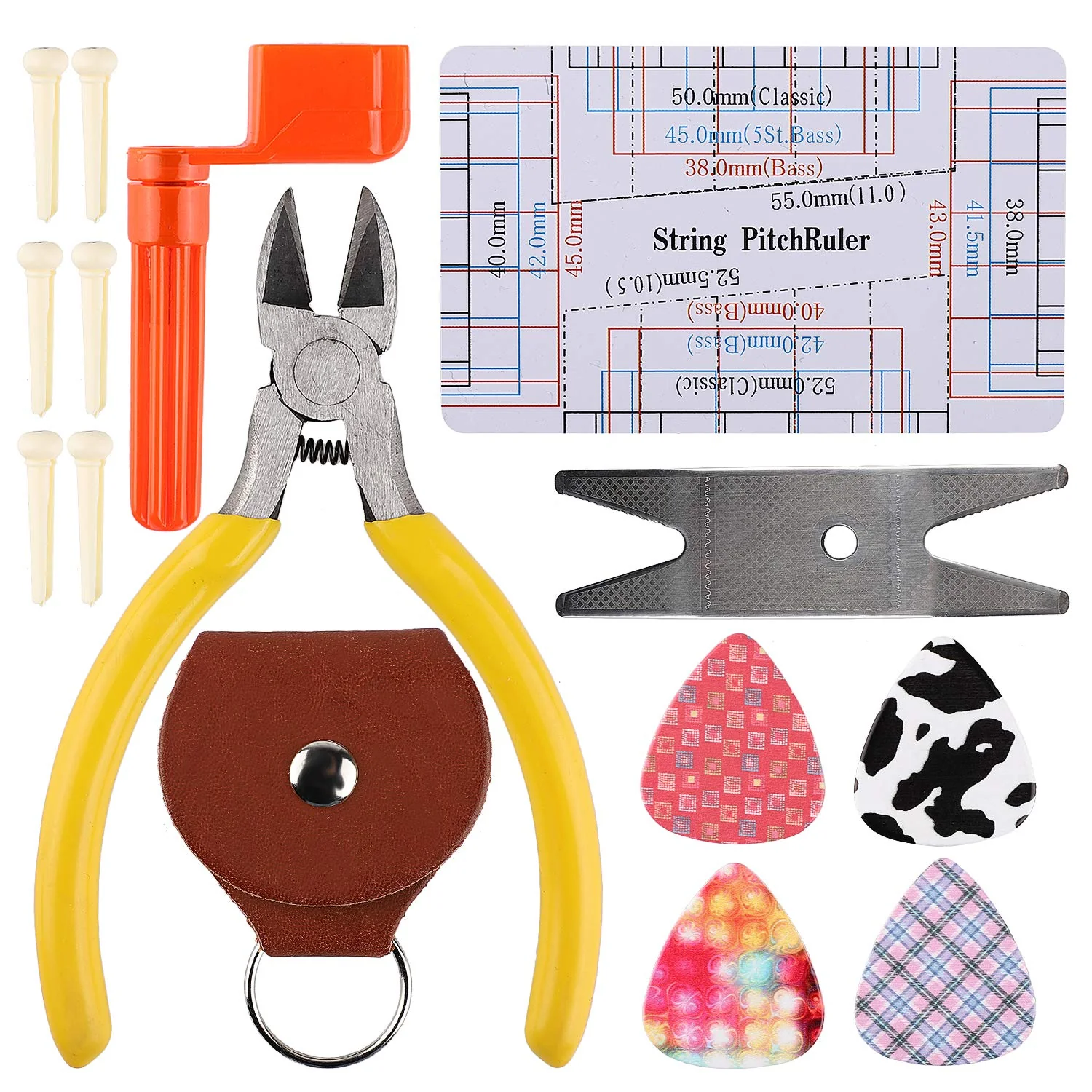 Guitar Repairing Tool Kit(26PCS) Wire Plier,String Organizer,Fingerboard Protector,Hex Wrenches, Files, String Ruler Action Ruler, Spanner Wrench,Bridge Pins for Guitar Ukulele Bass Mandolin Banjo - Image 5