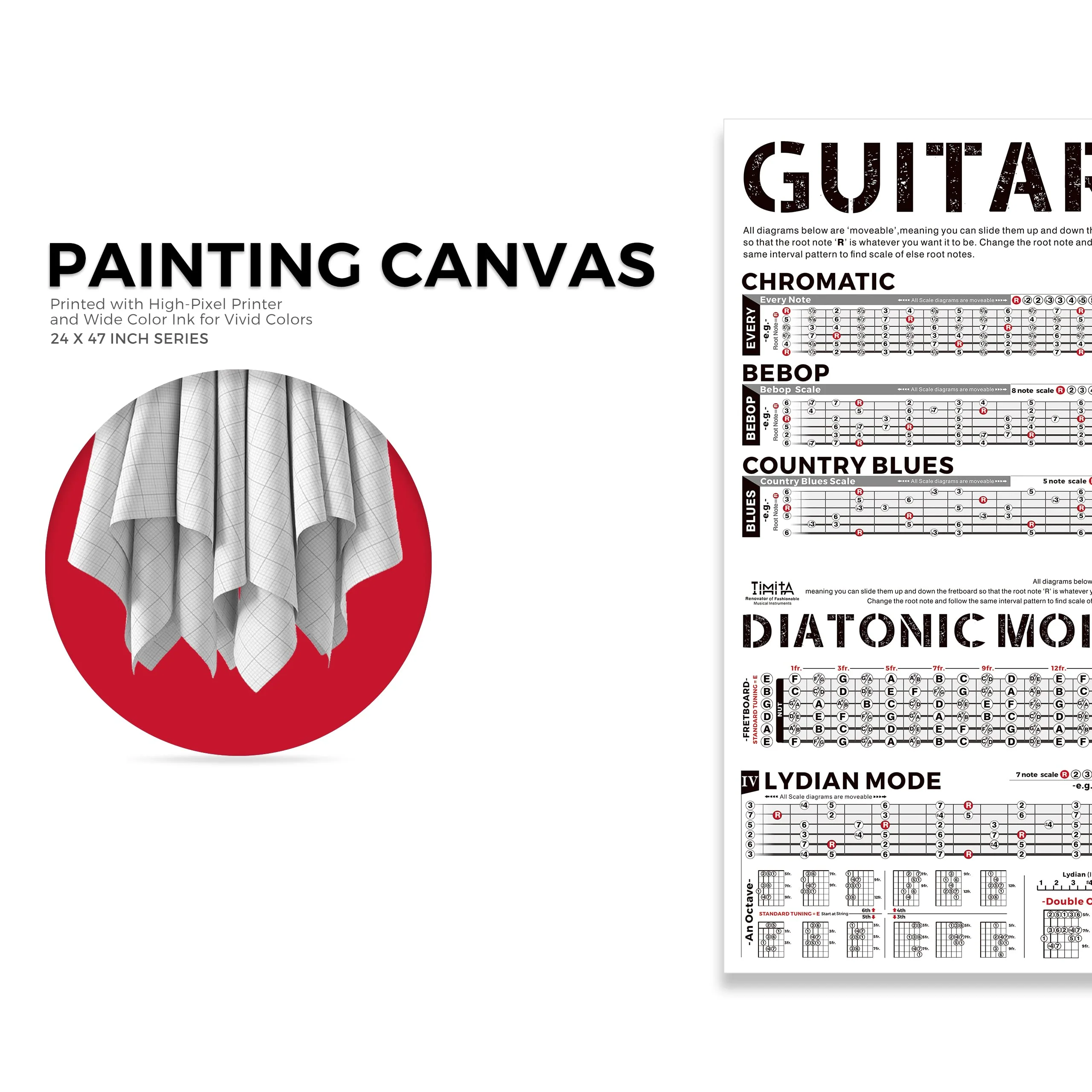 Guitar Scales Chart Poster of Pentatonic Scales | Blues Scales | Harmonic Minor Scales | Melodic Minor Scales & Diatonic Mode Scales, Acoustic Electric Guitar Wall Chart for Beginners Adult or Kid 47"L x 24"W - Image 4