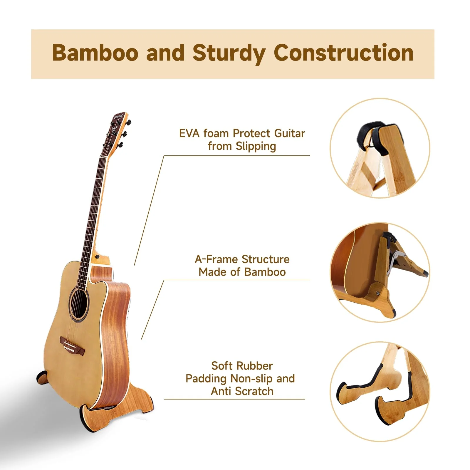 Guitar Stand Floor- Bamboo Acoustic Electric Guitar Stands A-frame Wooden, Foldable Wooden Single Bass Guitar Holder Portable Soporte Para Guitarra Rack for Mandolin Banjo Ukulee Violin (A-Frame) Frame-A - Image 3