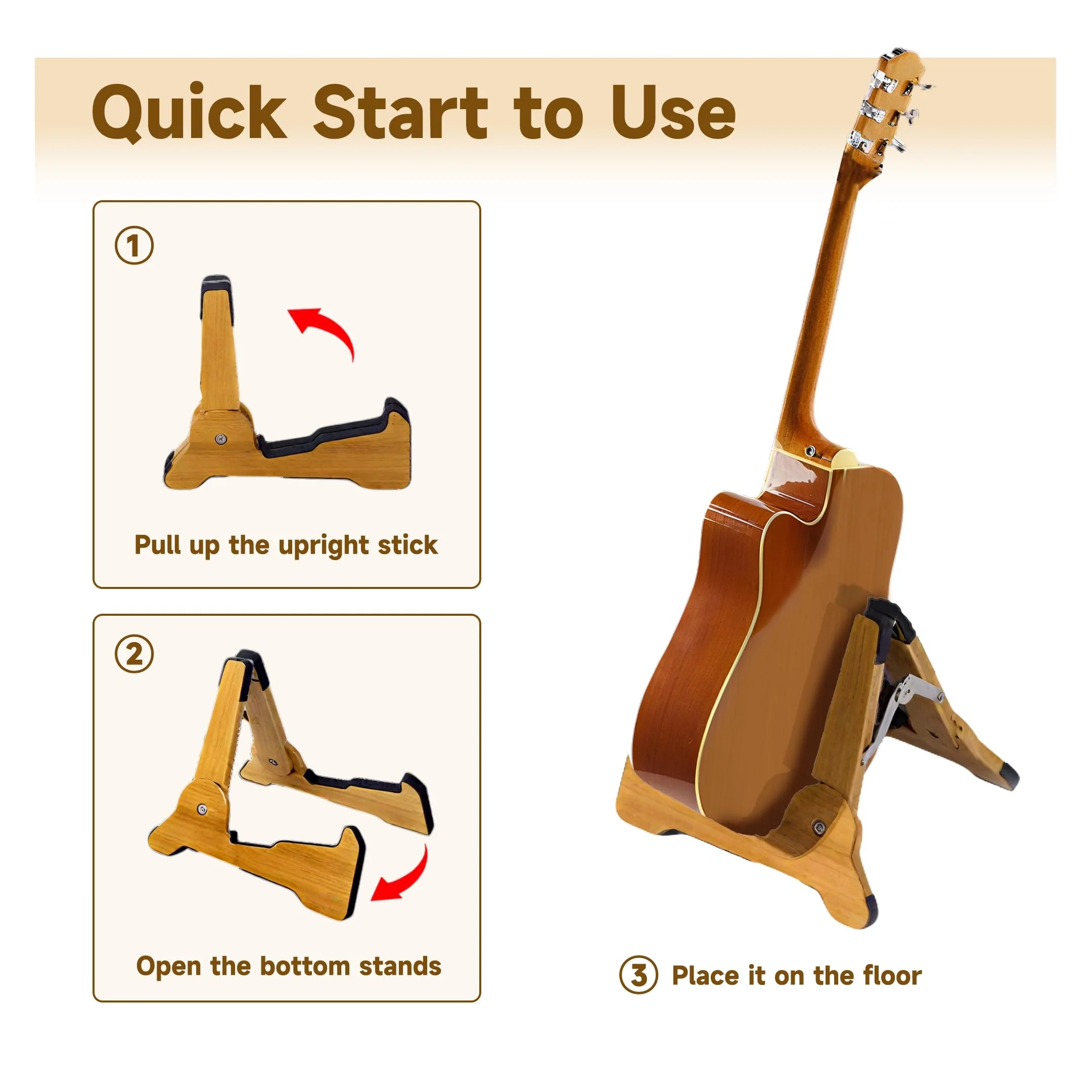 Guitar Stand Floor- Bamboo Acoustic Electric Guitar Stands A-frame Wooden, Foldable Wooden Single Bass Guitar Holder Portable Soporte Para Guitarra Rack for Mandolin Banjo Ukulee Violin (A-Frame) Frame-A - Image 8