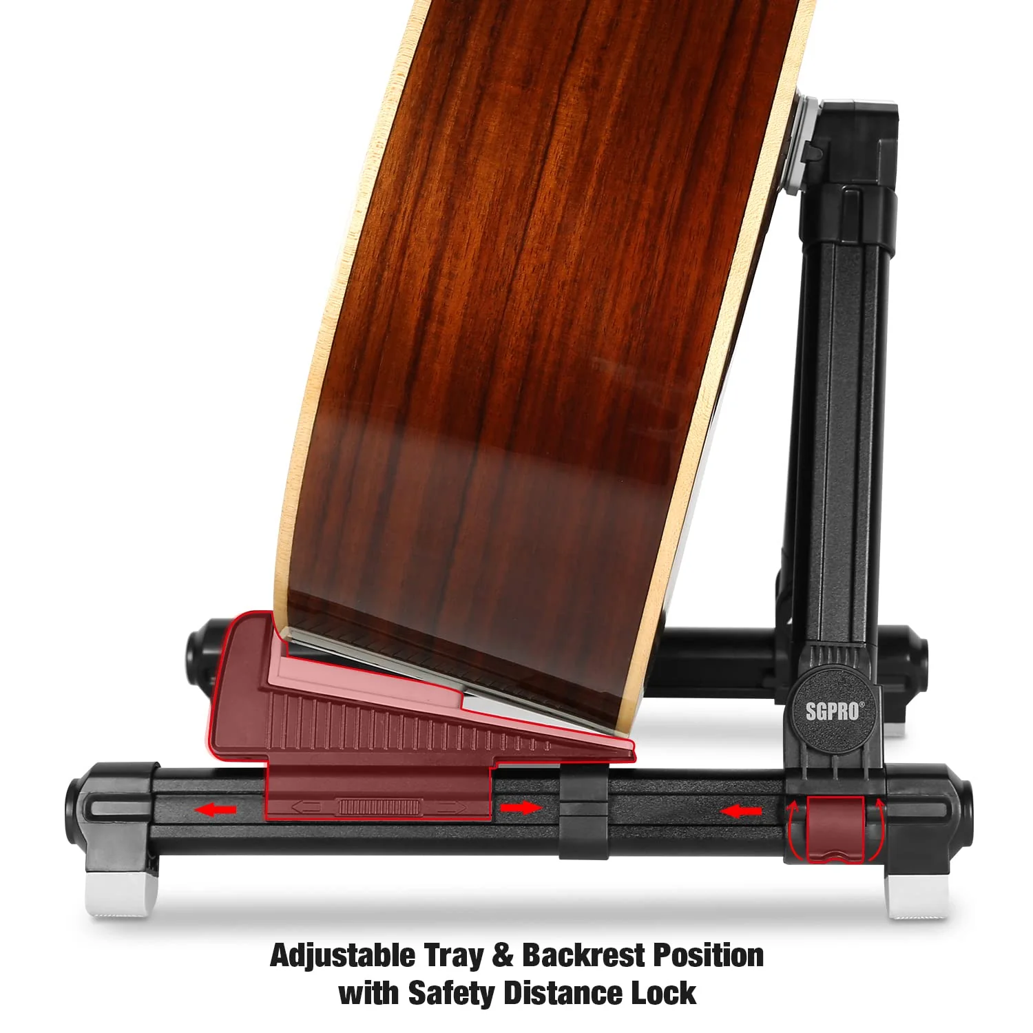 Guitar Stand Floor With Tray & Backrest - Adjustable Instrument Stand for Electric, Acoustic, Bass, Classical Guitars, Ukulele, Mandolin, and Banjo - Superior Material & Design - Image 3