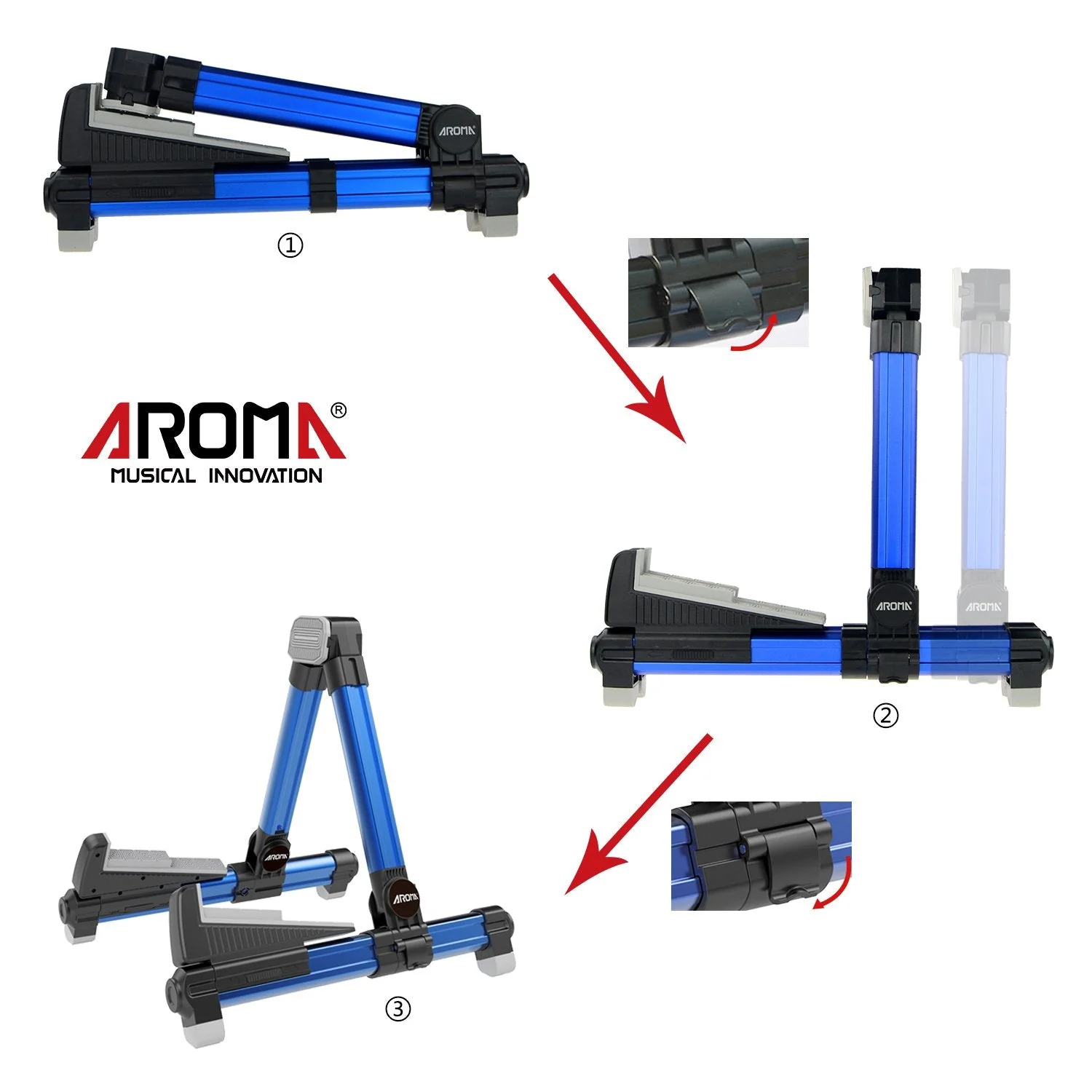 Guitar Stand - Foldable Aluminum Floor Stand Adjustable for All Types of Guitars, Basses, Ukuleles and Violins, Banjo Easy to Carry Steady Stand Safe Protection (Blue) - Image 2