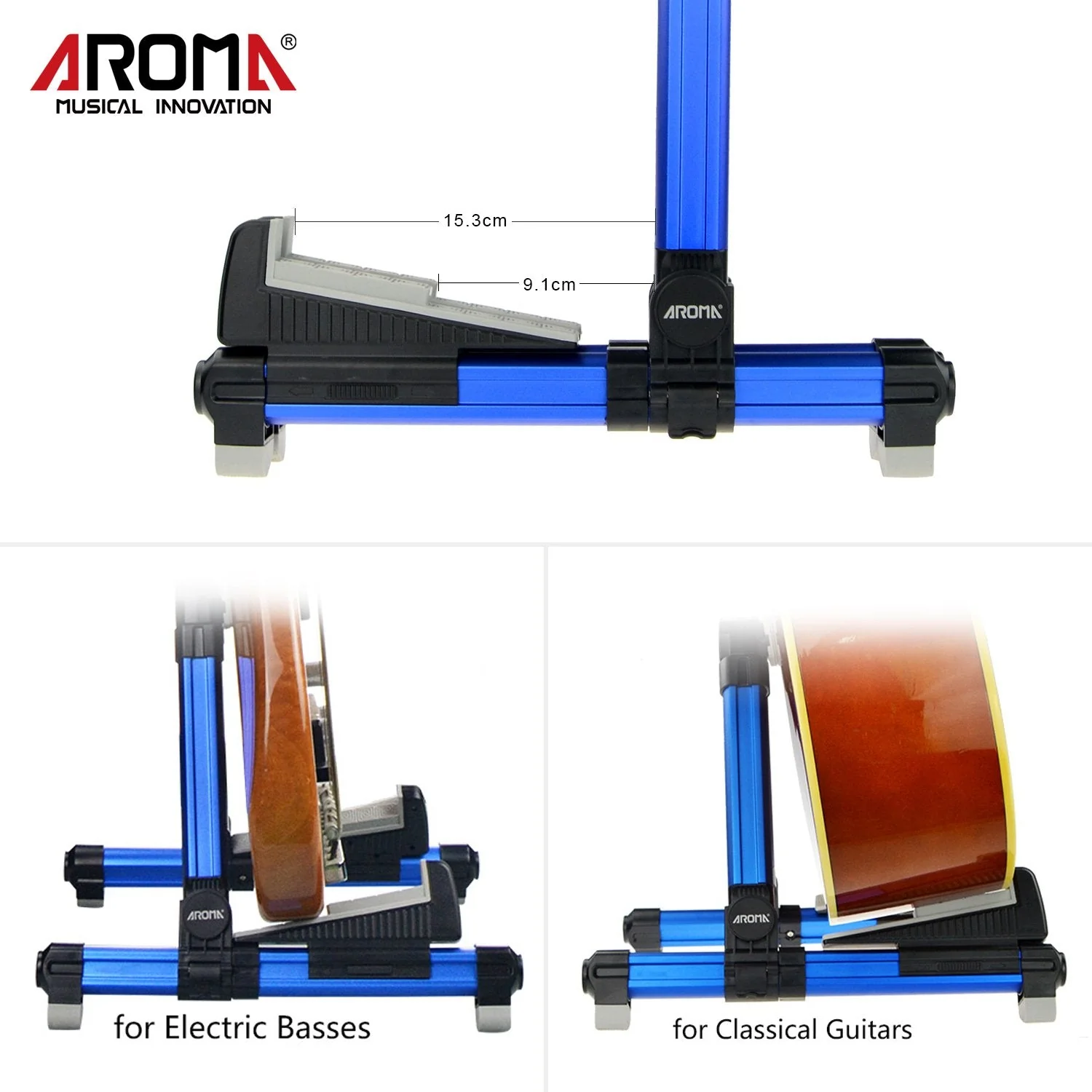 Guitar Stand - Foldable Aluminum Floor Stand Adjustable for All Types of Guitars, Basses, Ukuleles and Violins, Banjo Easy to Carry Steady Stand Safe Protection (Blue) - Image 3