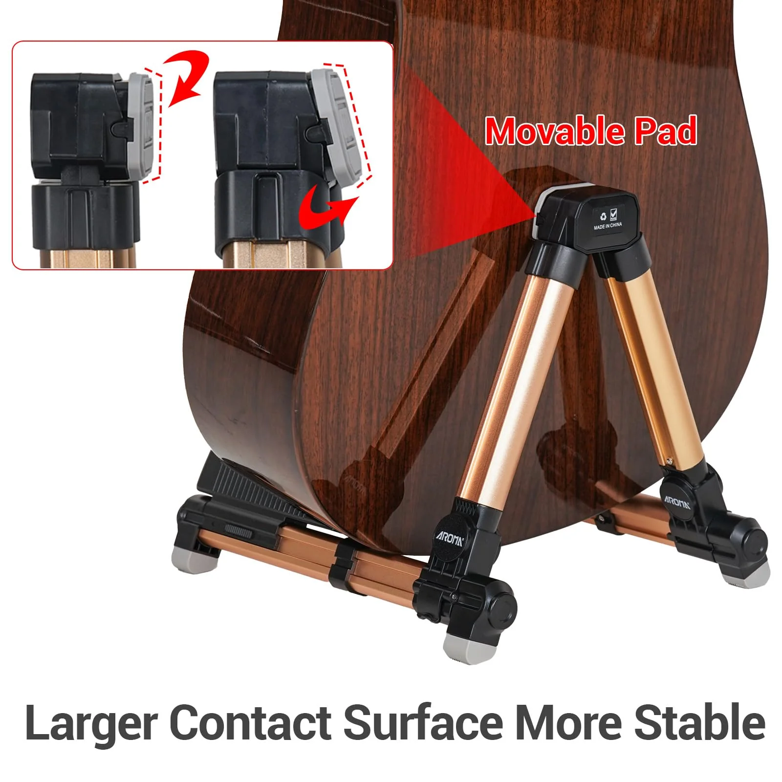 Guitar Stand - Foldable Aluminum Guitar Floor Stand Adjustable for All Types of Guitars, Basses, Ukuleles and Violins, Banjo Easy to Carry Steady Stand Safe Protection (Gold) Gold - Image 4