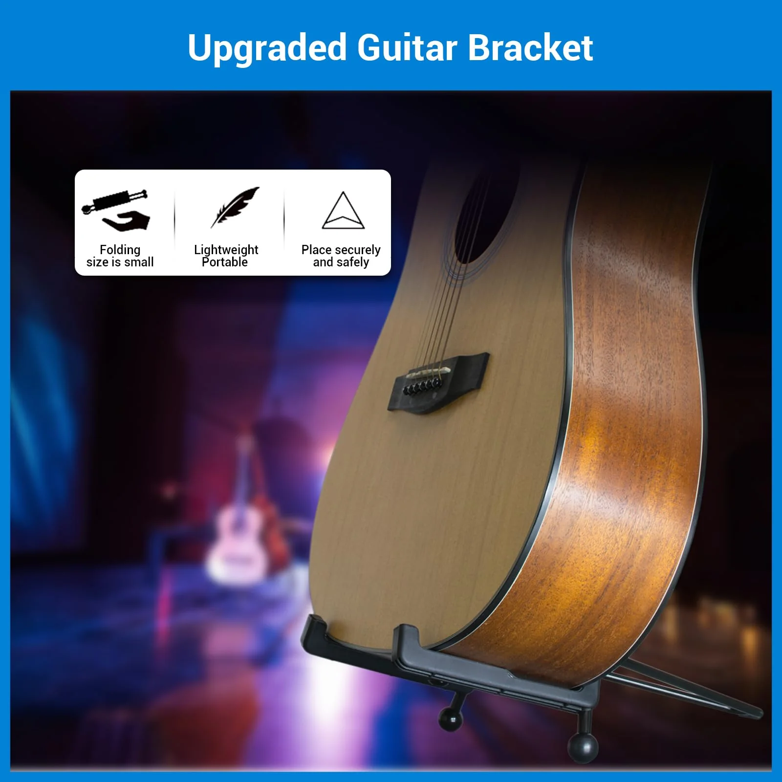 Guitar Stand - Foldable Guitar A-Frame Stand, Portable Solid Steel Guitar Floor Stand for Acoustic/Classical Guitar, Electric Guitar Bass, Banjo, Ukulele, with Non-Slip Rubber and Silicone Pad (Black) Guitar Stand - Image 7