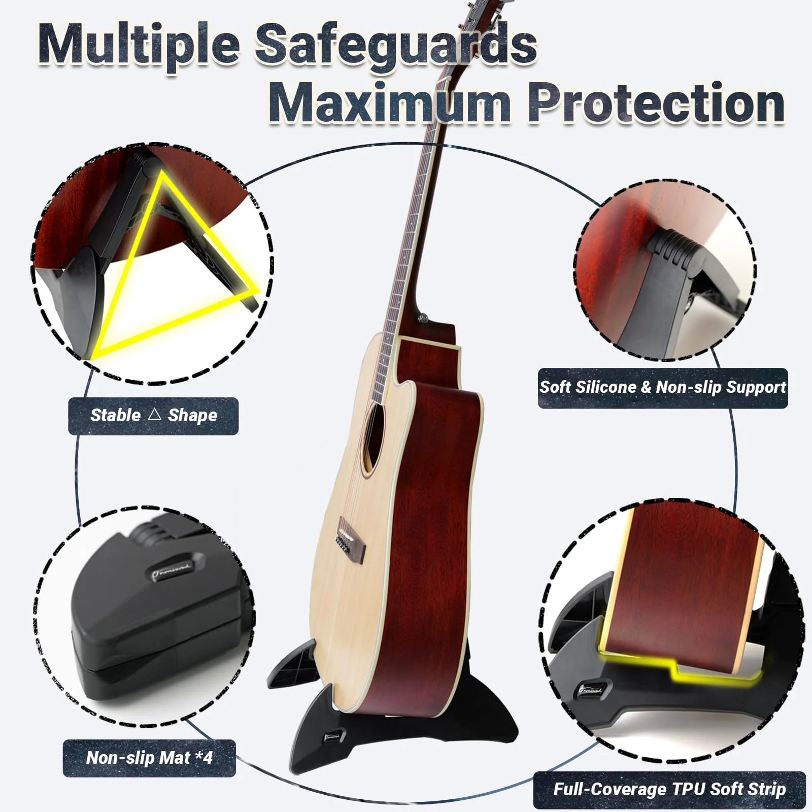 Guitar Stand, Foldable Guitar Stand with Adjustable 2-Width, Sturdy Electric Guitar Stand, Portable Acoustic Guitar Stand Compatible with Guitar, Bass, Ukulele, Banjo, Guitar Accessories Gift - Image 2
