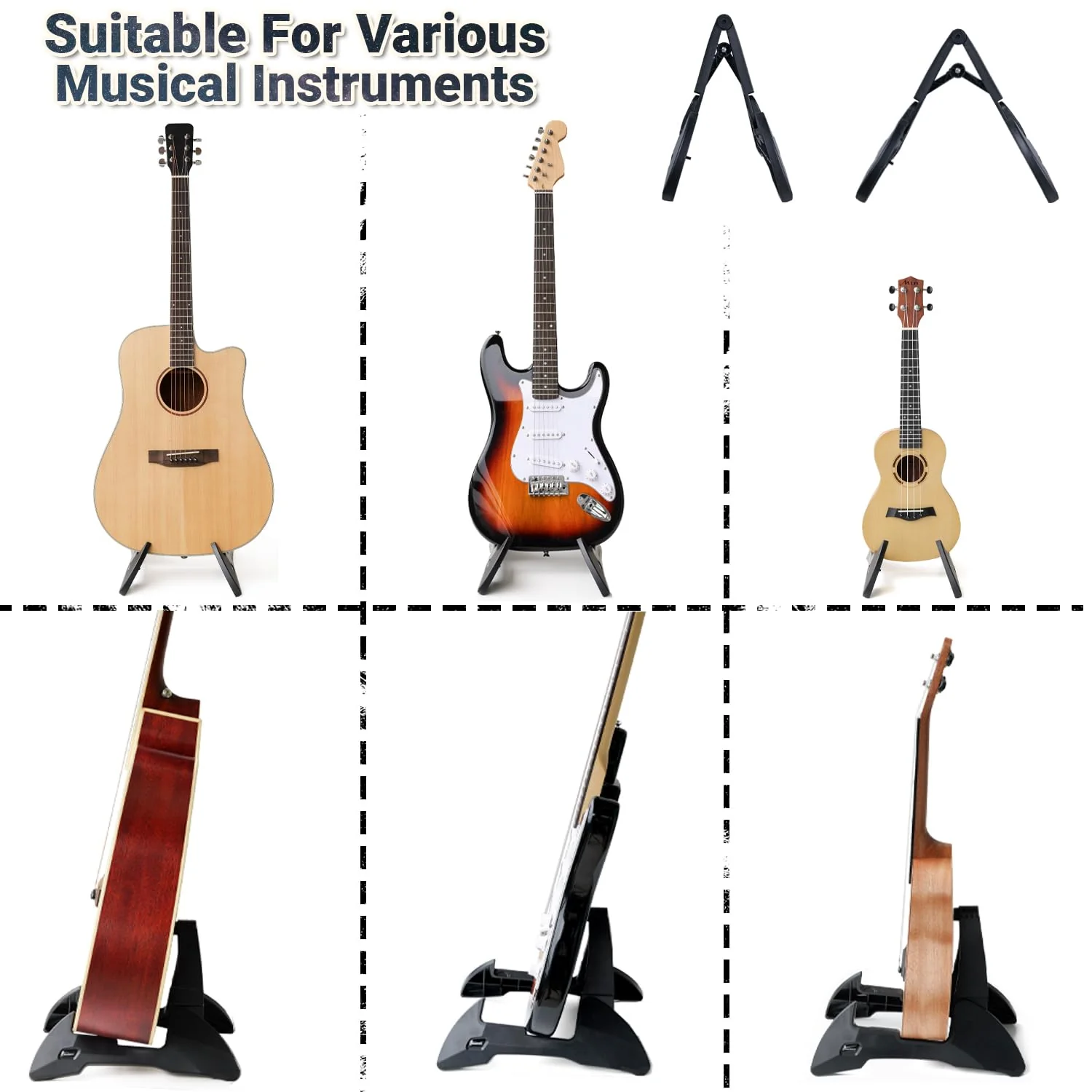 Guitar Stand, Foldable Guitar Stand with Adjustable 2-Width, Sturdy Electric Guitar Stand, Portable Acoustic Guitar Stand Compatible with Guitar, Bass, Ukulele, Banjo, Guitar Accessories Gift - Image 4
