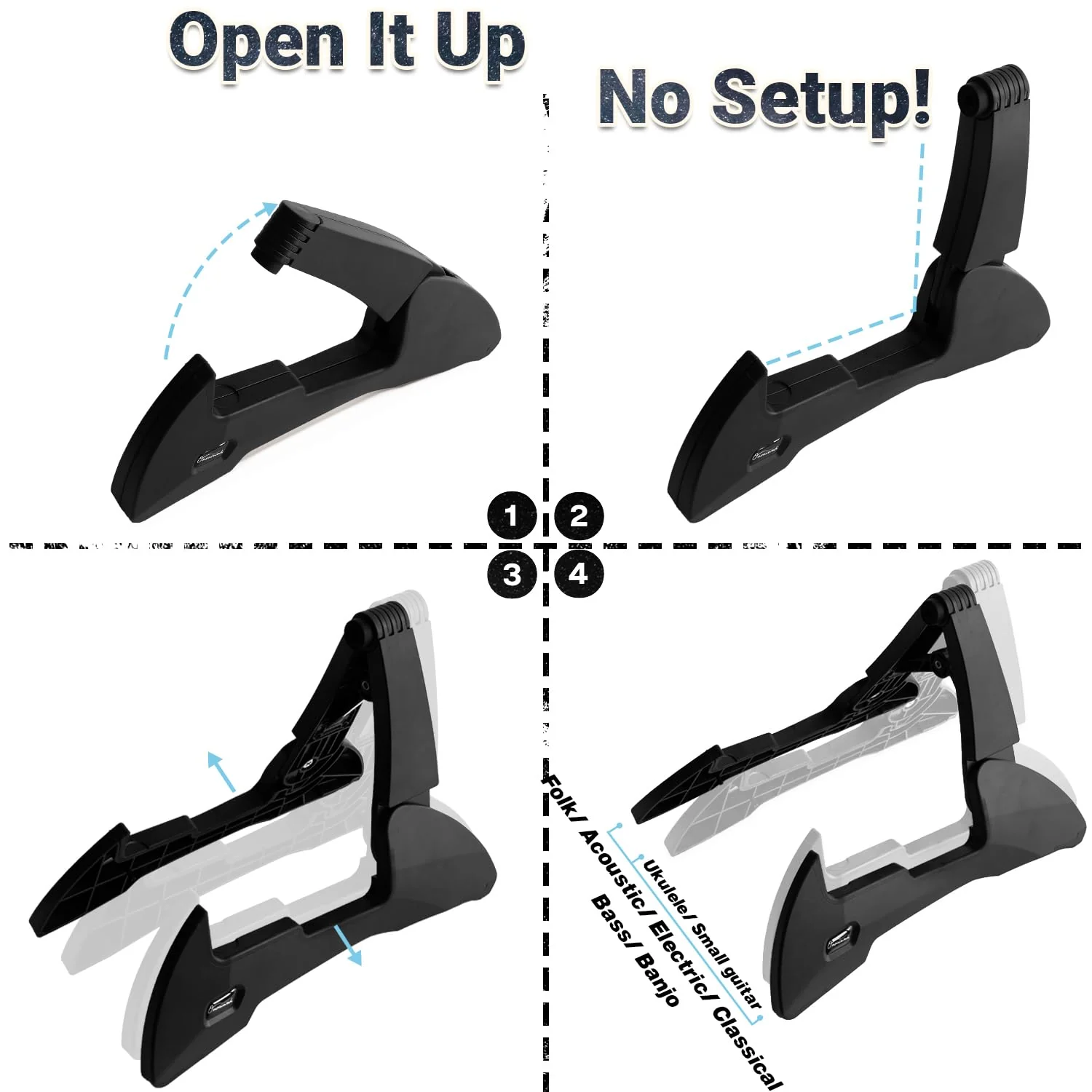 Guitar Stand, Foldable Guitar Stand with Adjustable 2-Width, Sturdy Electric Guitar Stand, Portable Acoustic Guitar Stand Compatible with Guitar, Bass, Ukulele, Banjo, Guitar Accessories Gift - Image 5