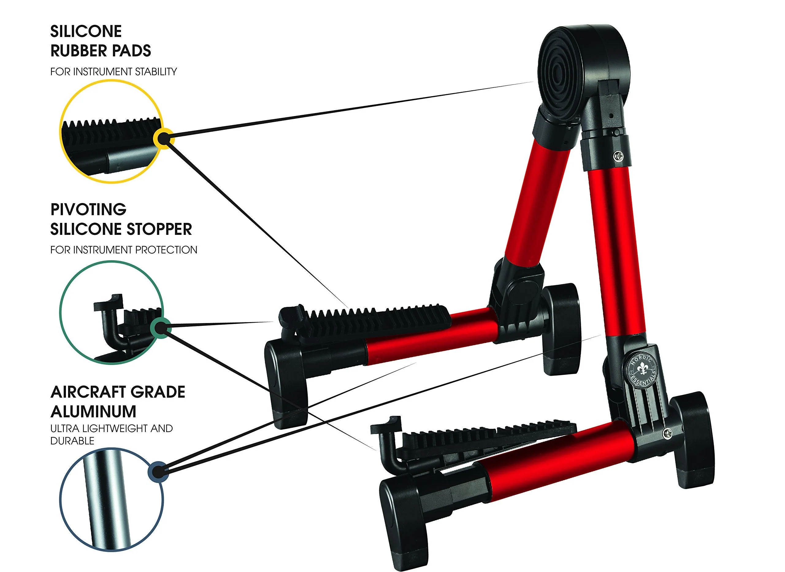 Guitar Stand for Acoustic/Electric/Classical Guitars and Violin, Ukulele, Bass, Banjo - Folding, Portable and Lightweight - for Concert & Travel Red - Image 2