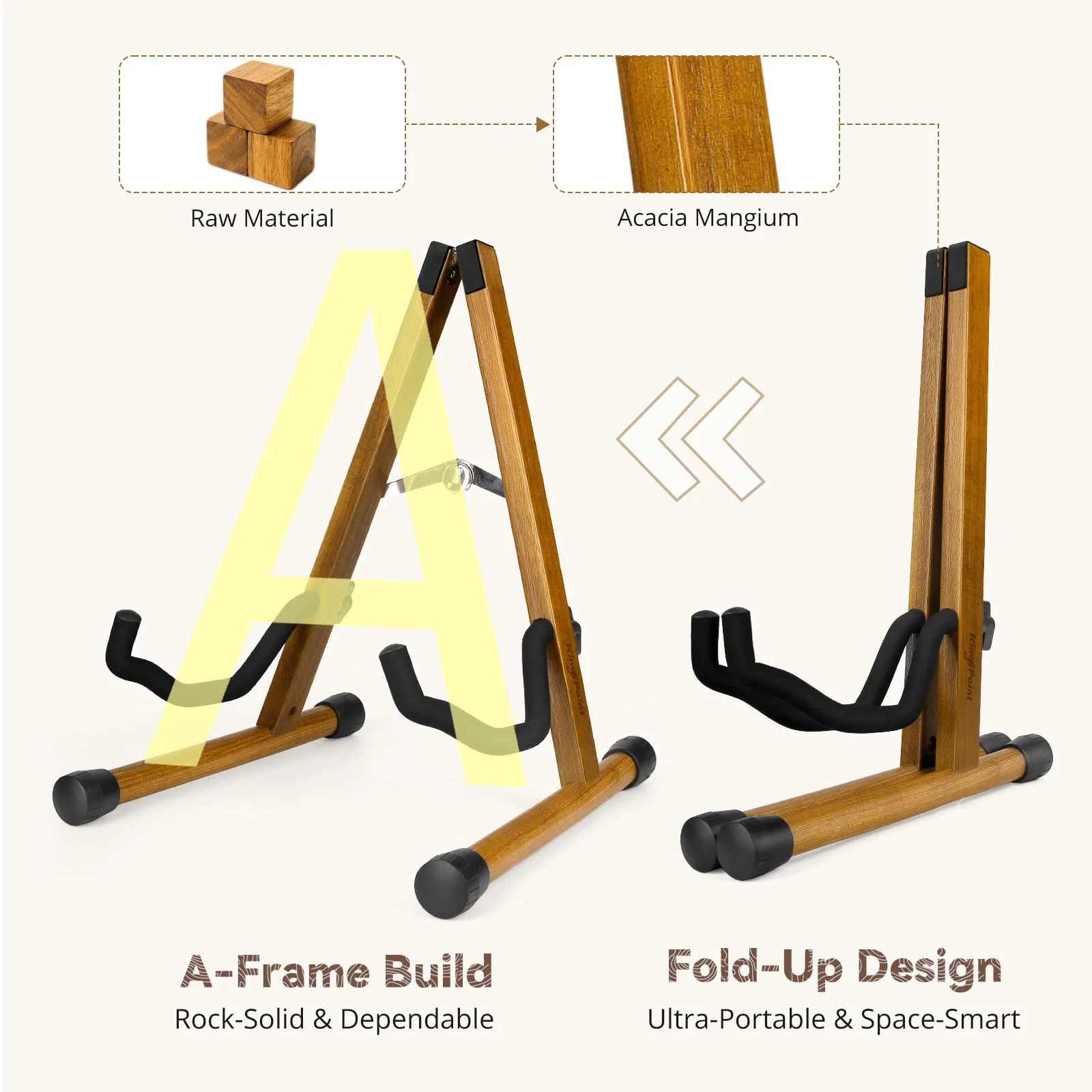 Guitar Stand, Guitar Floor Stand, Acoustic Electric Wooden A Frame Folding Guitar Holder Adjustable for Bass, Cello, Mandolin, Banjo, Ukulele (Acacia) Acacia Wood - Image 2