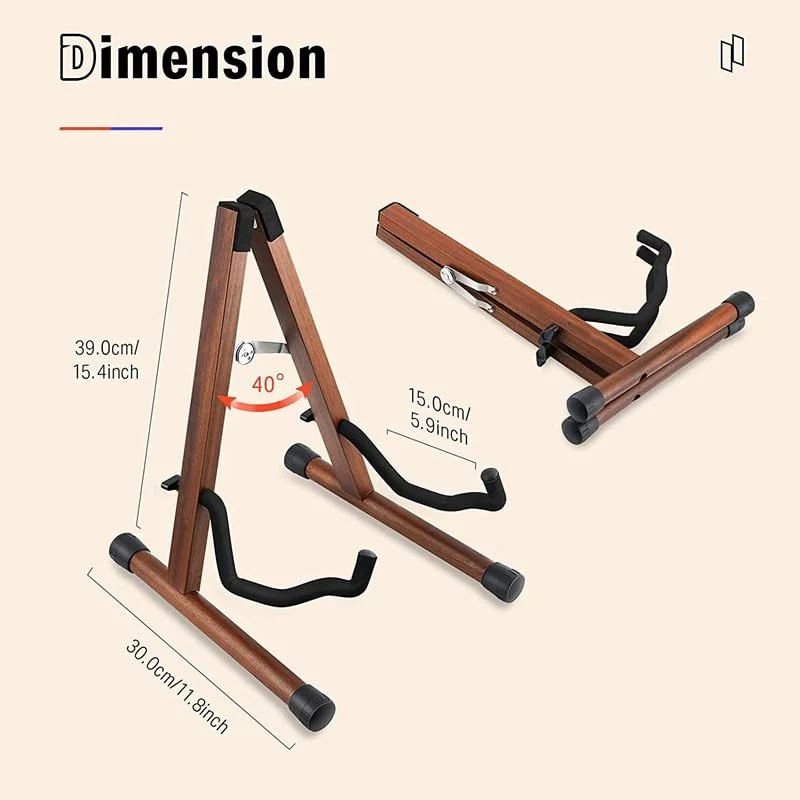 Guitar Stand, Guitar Stand Wooden Frame Folding Design, Universal Foam Padded Display for Electric Bass Classical Ukulele - Image 2