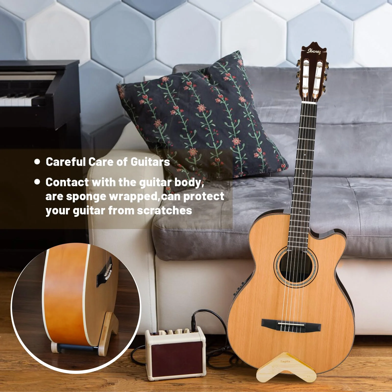 Guitar Stand,Solid Acoustic Guitar Stand With non-slip rubber to protect guitar for Acoustic Guitar,Metal Guitar, Electric Guitar, Bass, Ukulele, Banjo - Image 4
