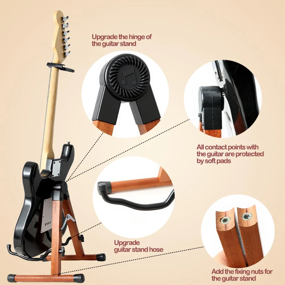 Guitar Stand,Wood Guitar Stand Floor,Electric Guitar Stand, Foldable Acoustic Guitar Stand Fits Classical & Bass Guitars, Violins, Mandolins, Ukuleles - Image 3