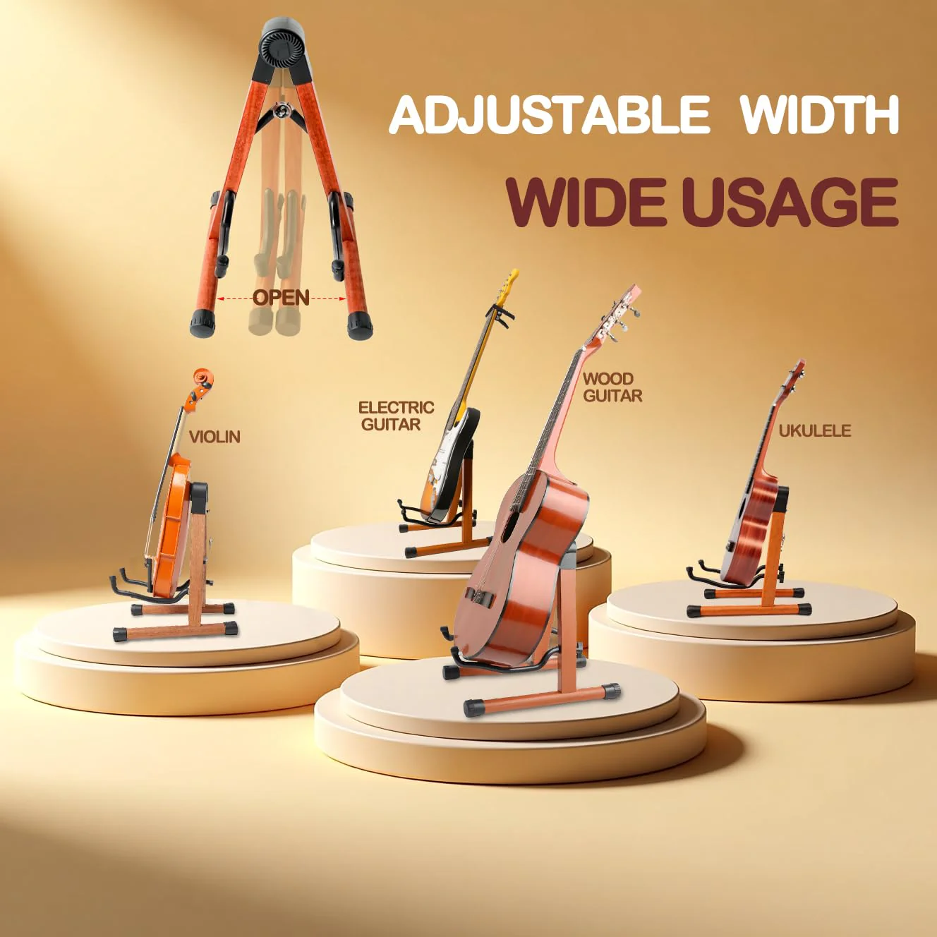 Guitar Stand,Wood Guitar Stand Floor,Electric Guitar Stand, Foldable Acoustic Guitar Stand Fits Classical & Bass Guitars, Violins, Mandolins, Ukuleles - Image 5