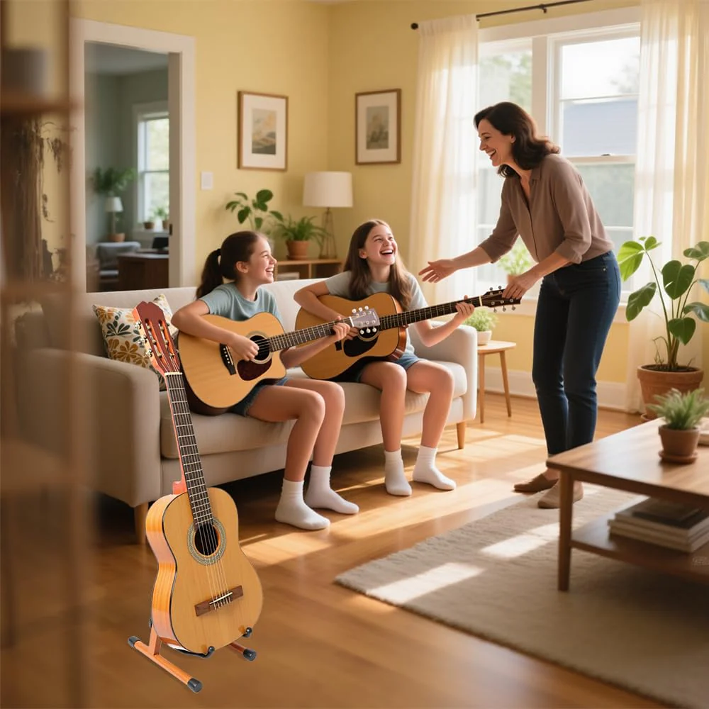 Guitar Stand,Wood Guitar Stand Floor,Electric Guitar Stand, Foldable Acoustic Guitar Stand Fits Classical & Bass Guitars, Violins, Mandolins, Ukuleles - Image 6