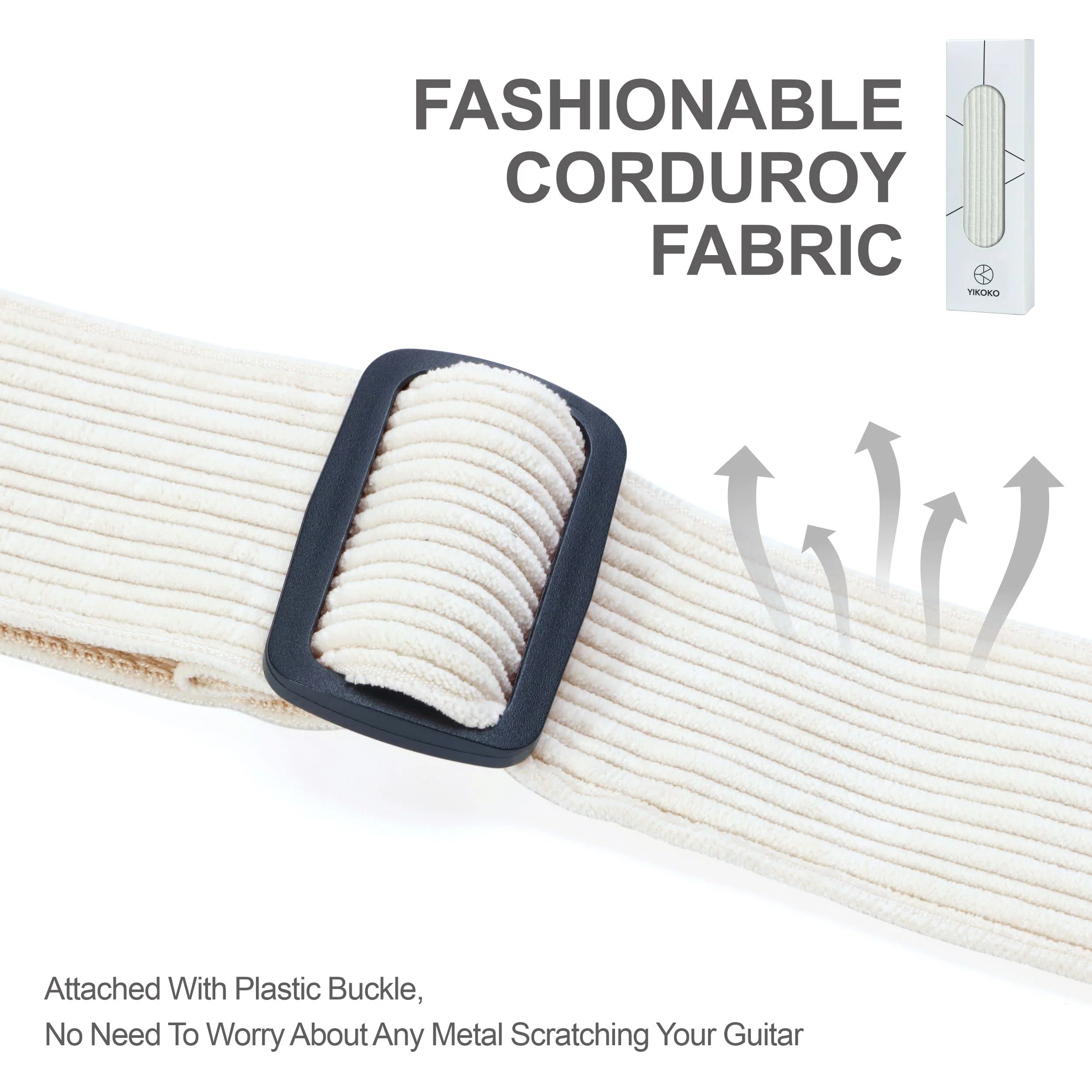 Guitar Strap 2 inch Corduroy Guitar Straps with Full Grain Leather End, for Bass Electric and Acoustic Guitars, Free Strap Button, 2 Strap Locks and 4 Guitar Picks Corduroy Series White - Image 5