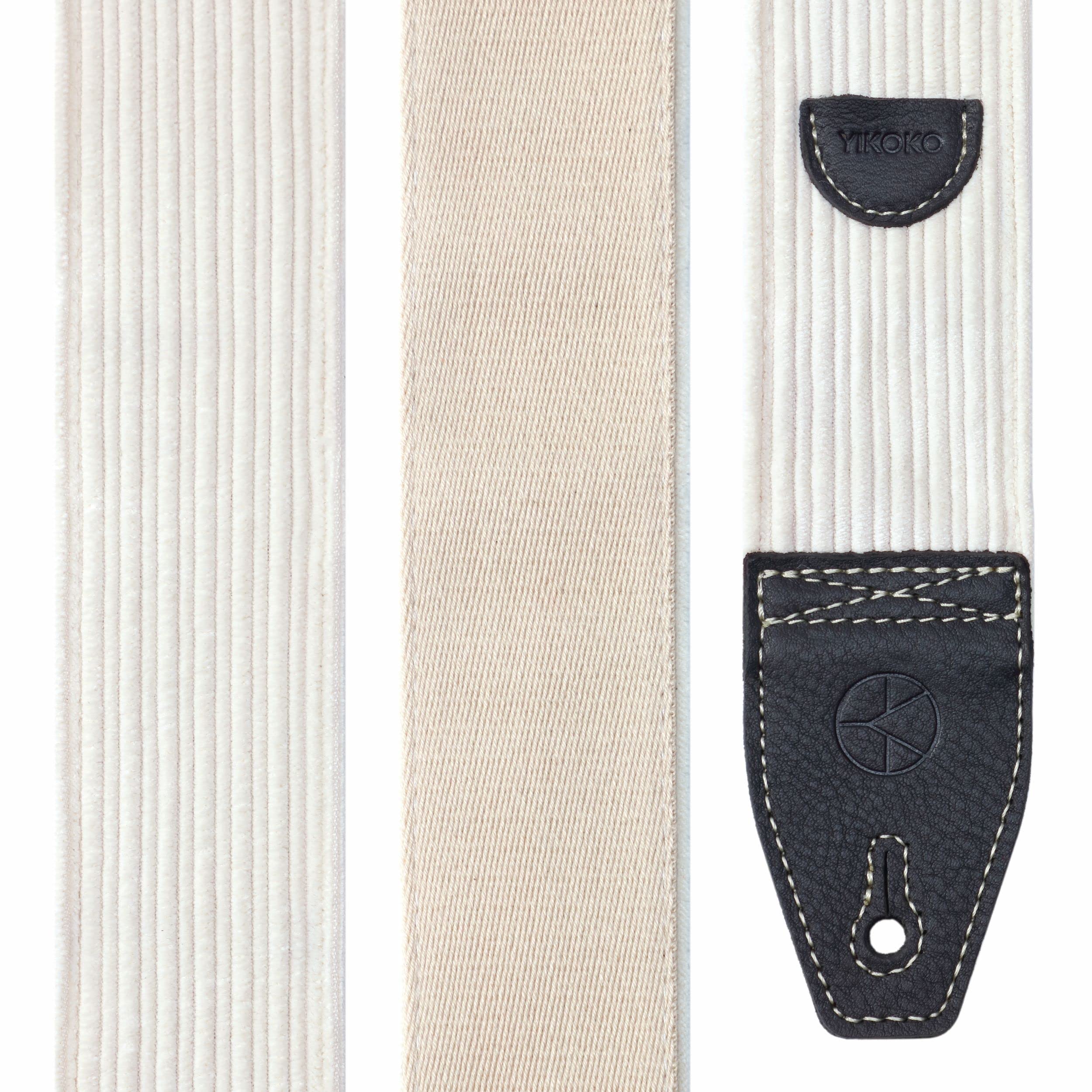 Guitar Strap 2 inch Corduroy Guitar Straps with Full Grain Leather End, for Bass Electric and Acoustic Guitars, Free Strap Button, 2 Strap Locks and 4 Guitar Picks Corduroy Series White - Image 6