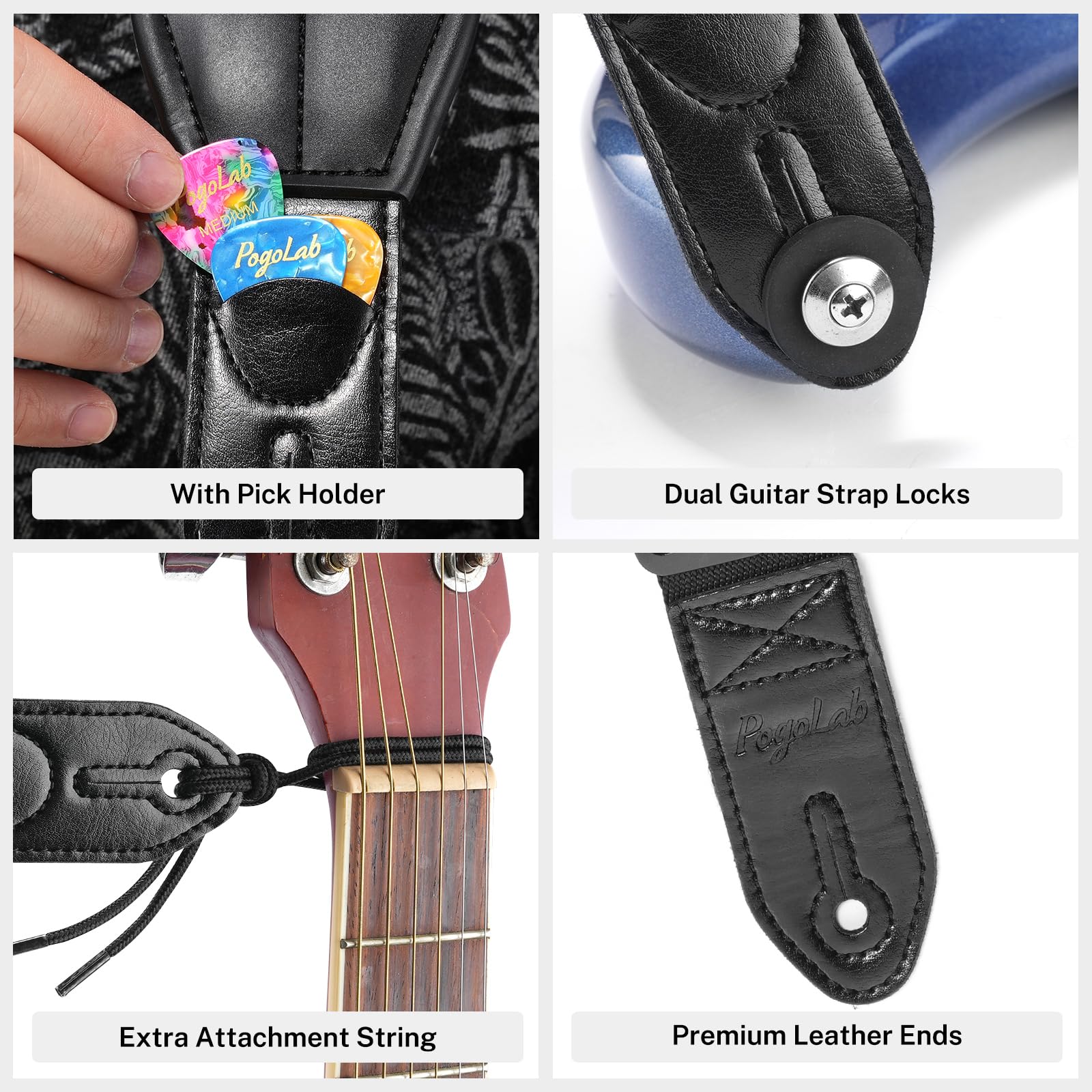 Guitar Strap, 3.5" Wide Air Cell Cushions Neoprene Padded Comfortable Bass Strap, with Strap Picks, for Bass Guitar Black Regular (47"-55") - Image 5