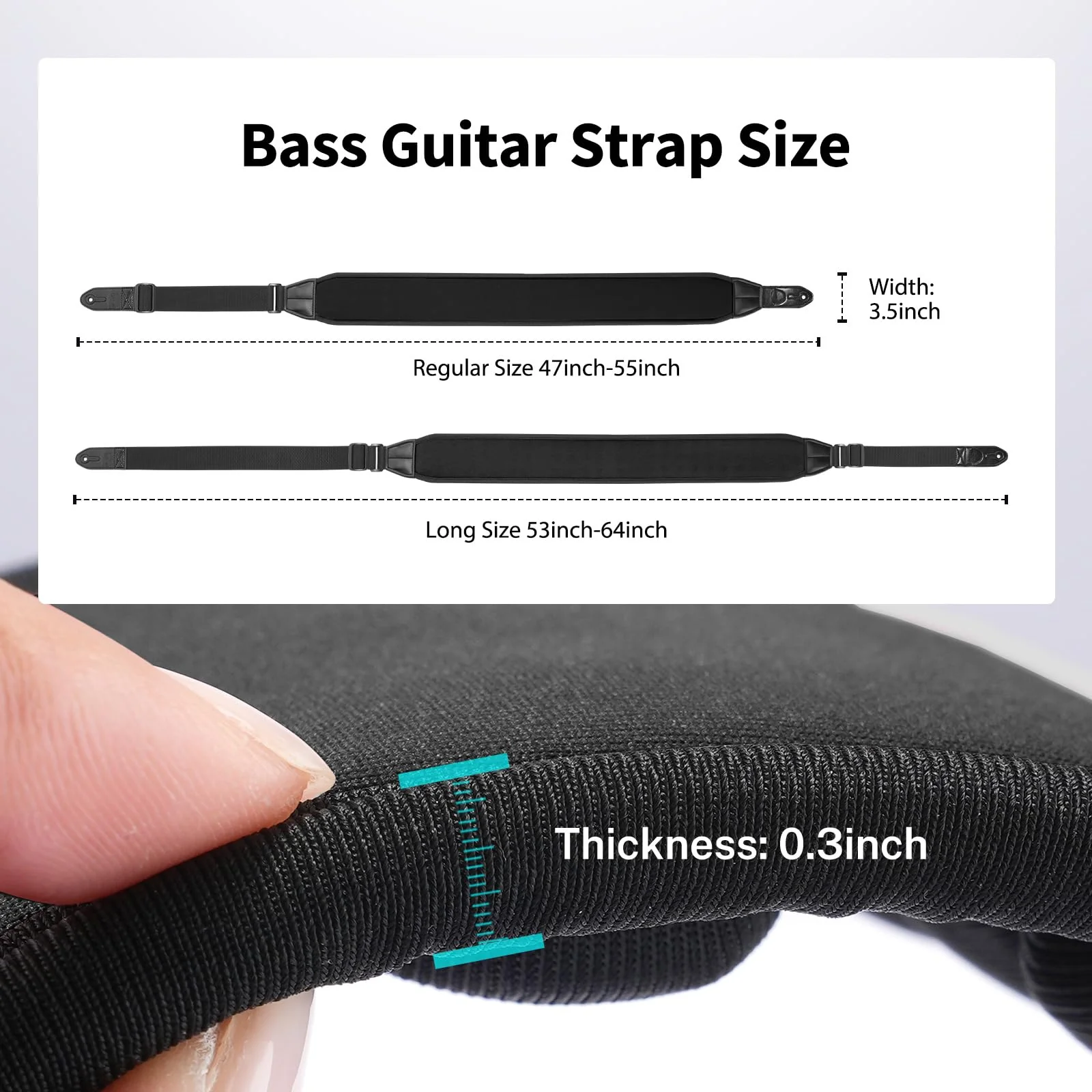 Guitar Strap, 3.5" Wide Air Cell Cushions Neoprene Padded Comfortable Bass Strap, with Strap Picks, for Bass Guitar Black Regular (47"-55") - Image 6