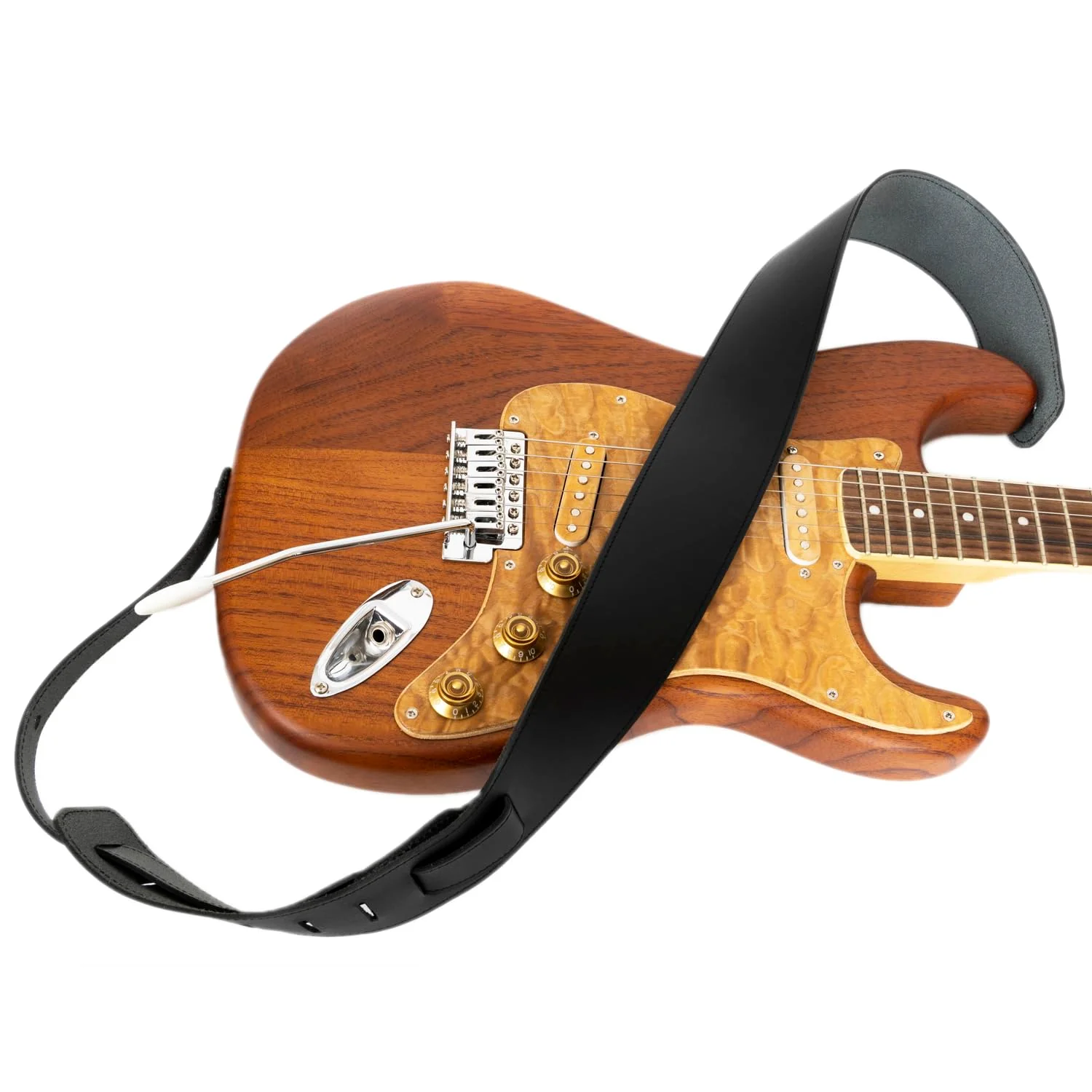 GUITAR STRAP Classsic Natural leather Adjustable length for Acoustic, Electric, Bass Guitars. Gift for Guitar Player. Release shoulder and neck tension (Black) Black - Image 2