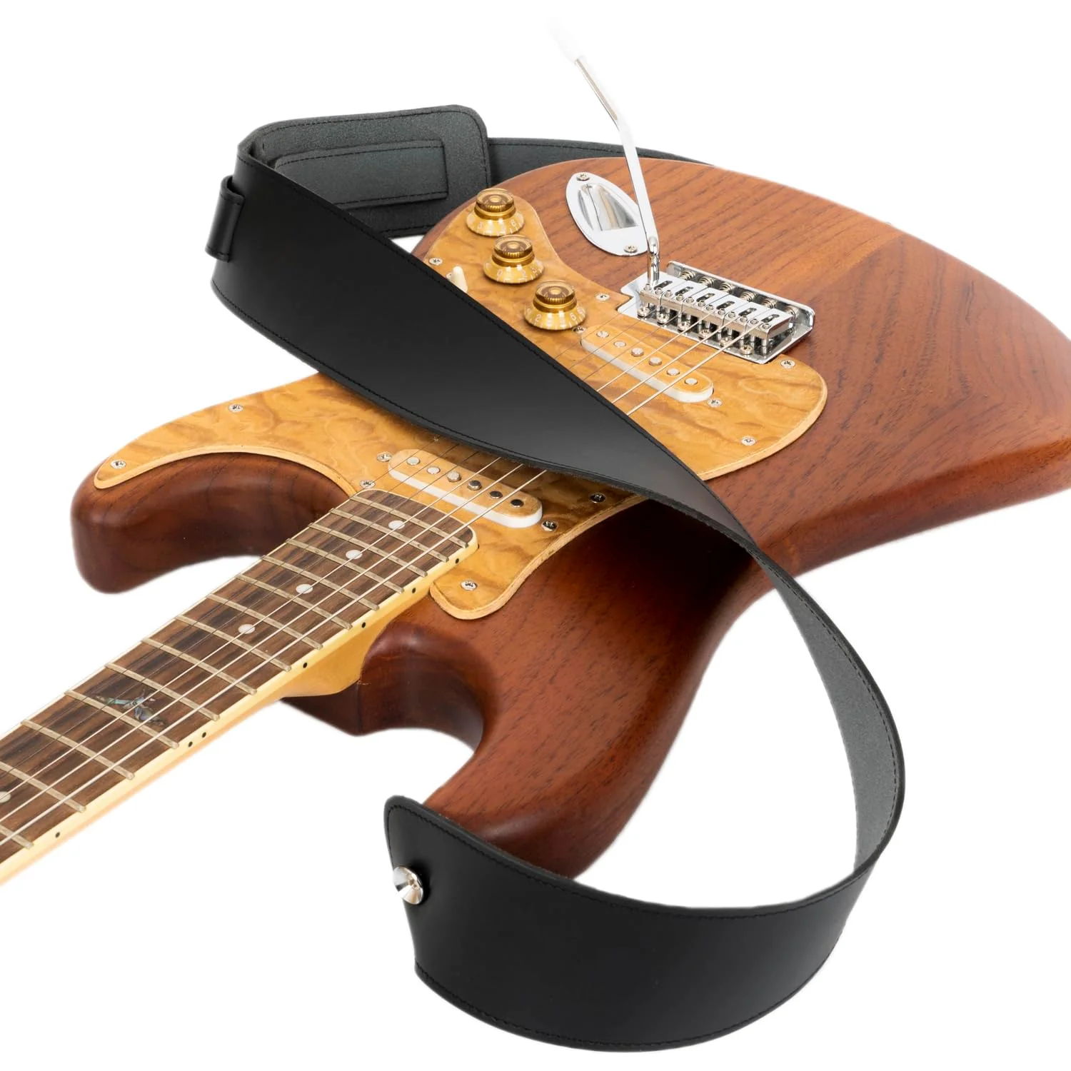 GUITAR STRAP Classsic Natural leather Adjustable length for Acoustic, Electric, Bass Guitars. Gift for Guitar Player. Release shoulder and neck tension (Black) Black - Image 3