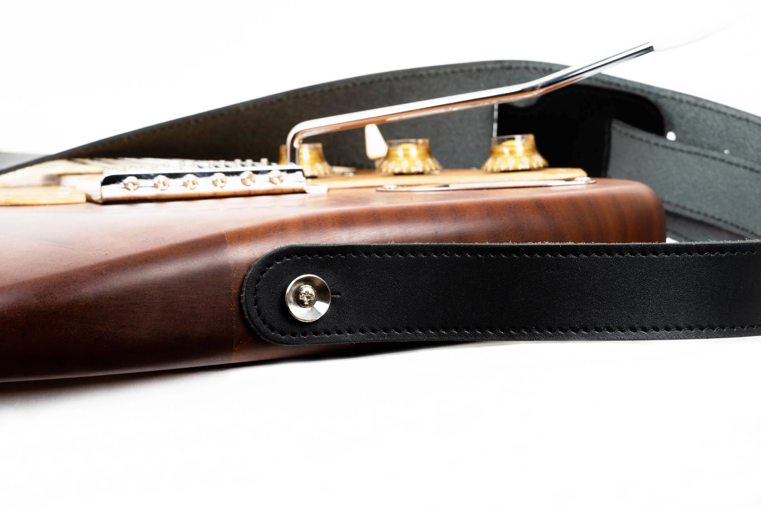 GUITAR STRAP Classsic Natural leather Adjustable length for Acoustic, Electric, Bass Guitars. Gift for Guitar Player. Release shoulder and neck tension (Black) Black - Image 4