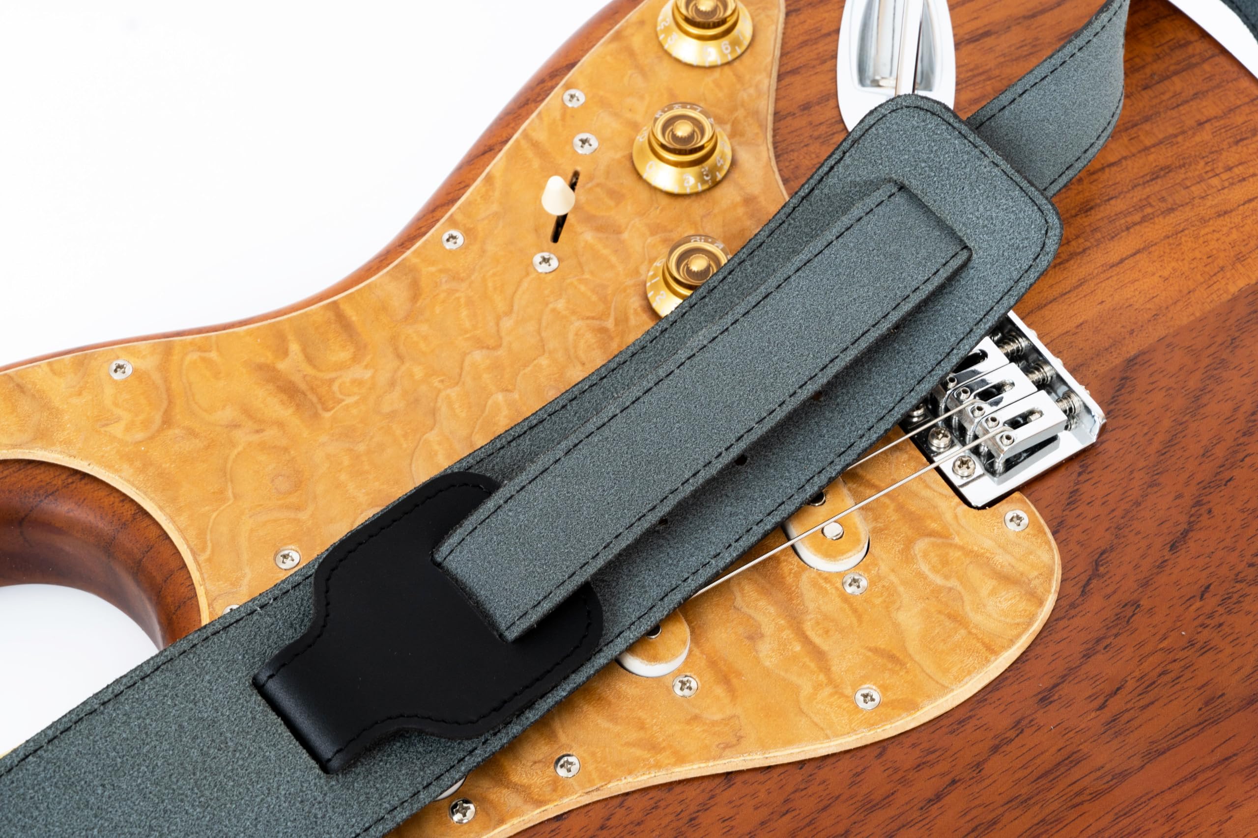 GUITAR STRAP Classsic Natural leather Adjustable length for Acoustic, Electric, Bass Guitars. Gift for Guitar Player. Release shoulder and neck tension (Black) Black - Image 6