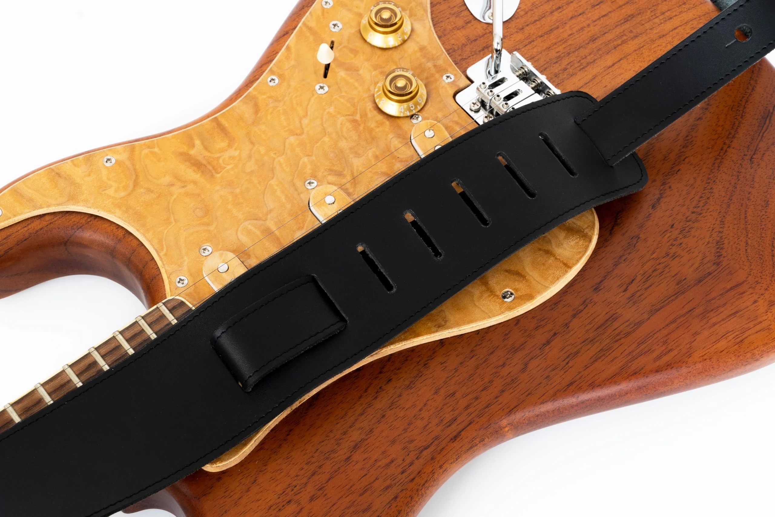 GUITAR STRAP Classsic Natural leather Adjustable length for Acoustic, Electric, Bass Guitars. Gift for Guitar Player. Release shoulder and neck tension (Black) Black - Image 7