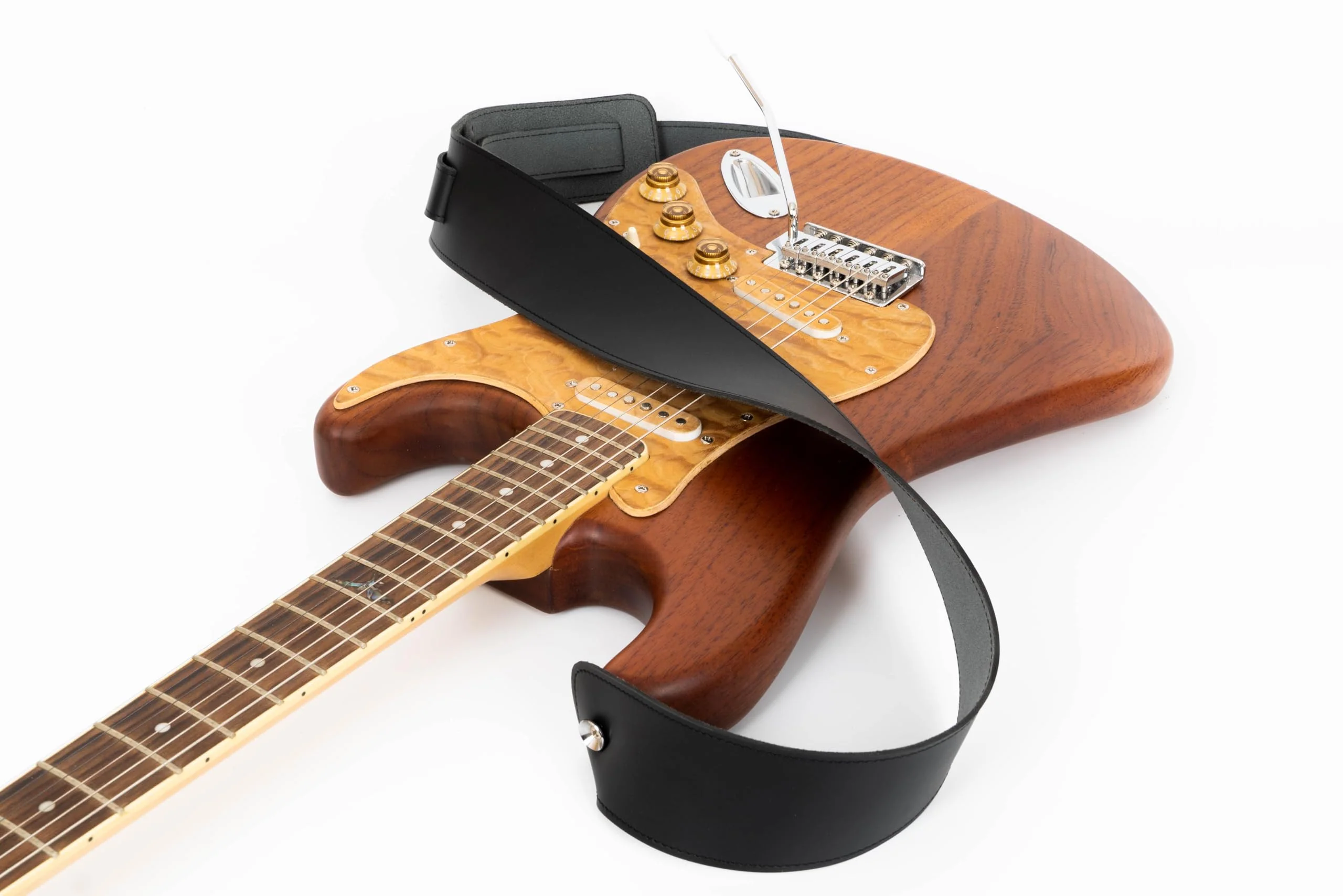 GUITAR STRAP Classsic Natural leather Adjustable length for Acoustic, Electric, Bass Guitars. Gift for Guitar Player. Release shoulder and neck tension (Black) Black - Image 8