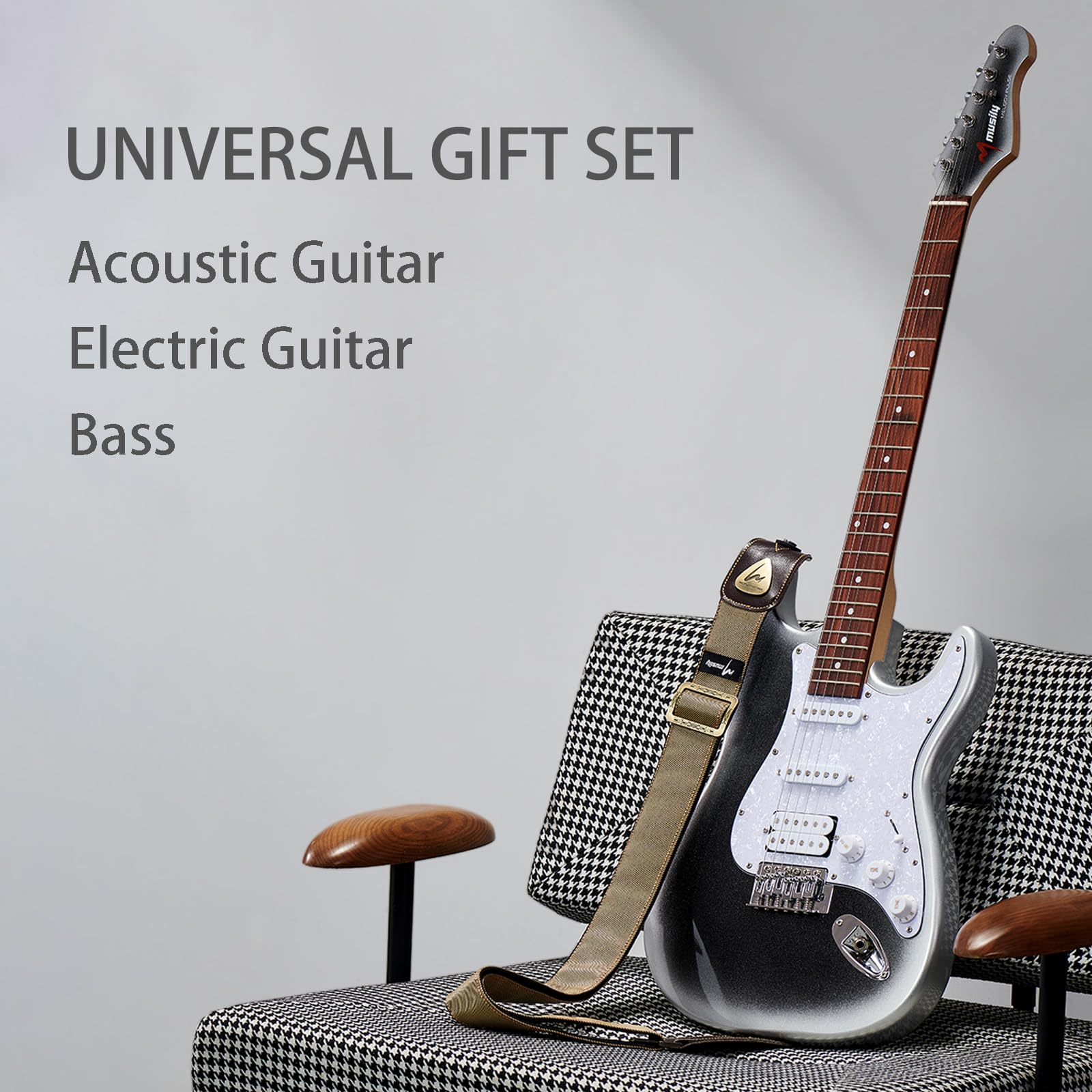 Guitar Strap, Discover Unrivaled Comfort with Premium Denim & Cotton for Bass, Acoustic & Electric Guitars - Durable Double-Layer Leather Ends & Eye-Catching Metal Embossed Logo! (Khaki) Khaki - Image 4
