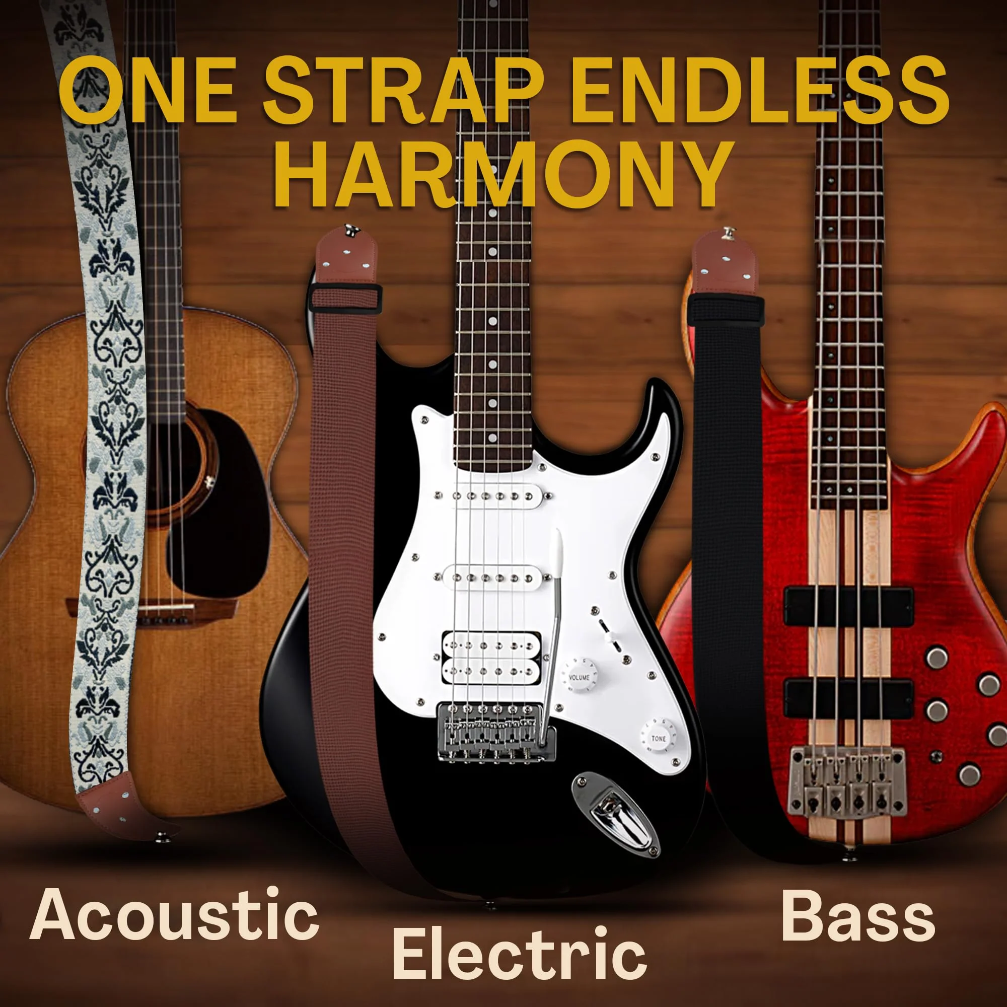 Guitar Strap For Acoustic, Electric and Bass Guitars, Adjustable Strap Includes 2 Strap Locks To Keep It Safe & 2 Unique Picks and Pick Pocket, Best Gift for Men & Women - Image 2