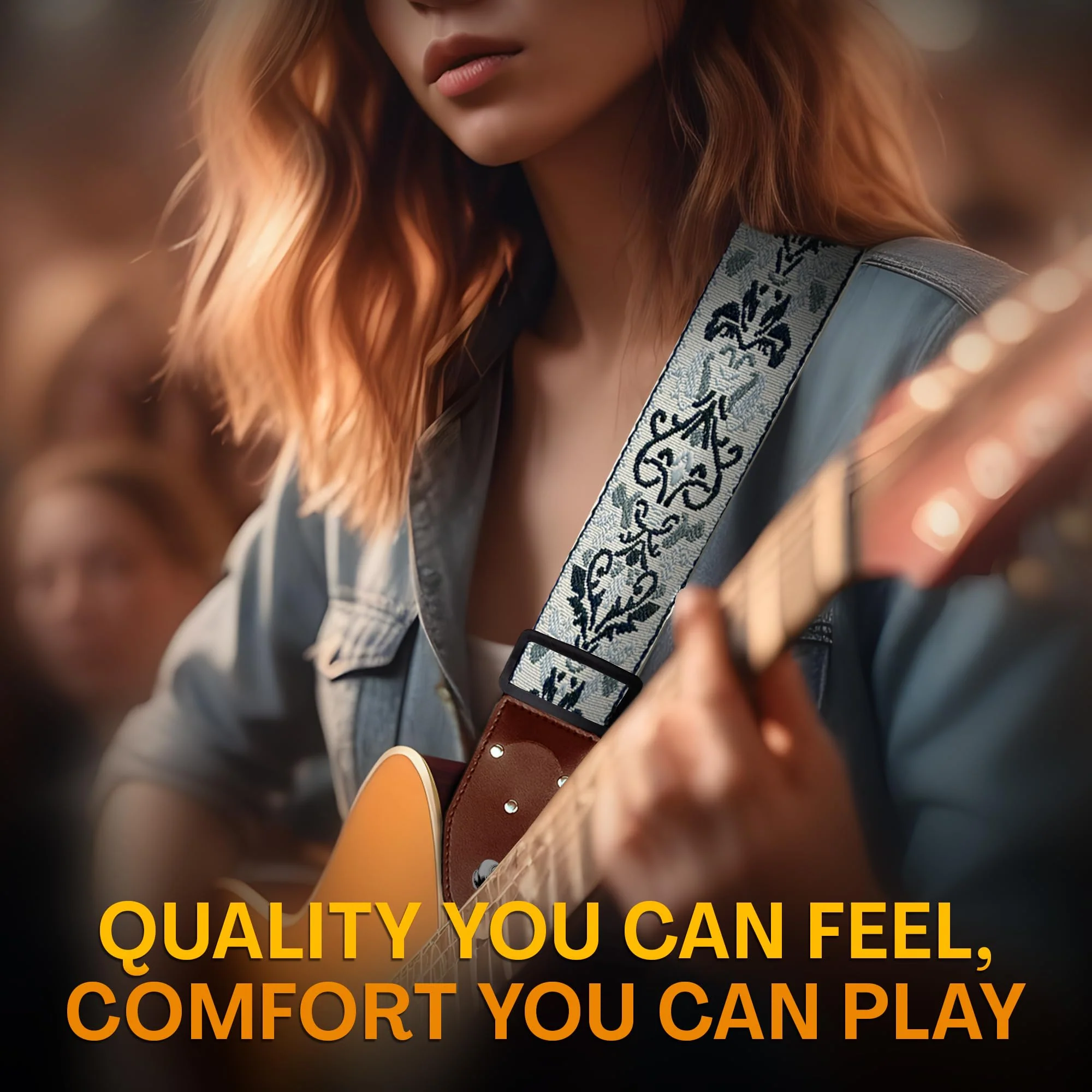 Guitar Strap For Acoustic, Electric and Bass Guitars, Adjustable Strap Includes 2 Strap Locks To Keep It Safe & 2 Unique Picks and Pick Pocket, Best Gift for Men & Women - Image 3