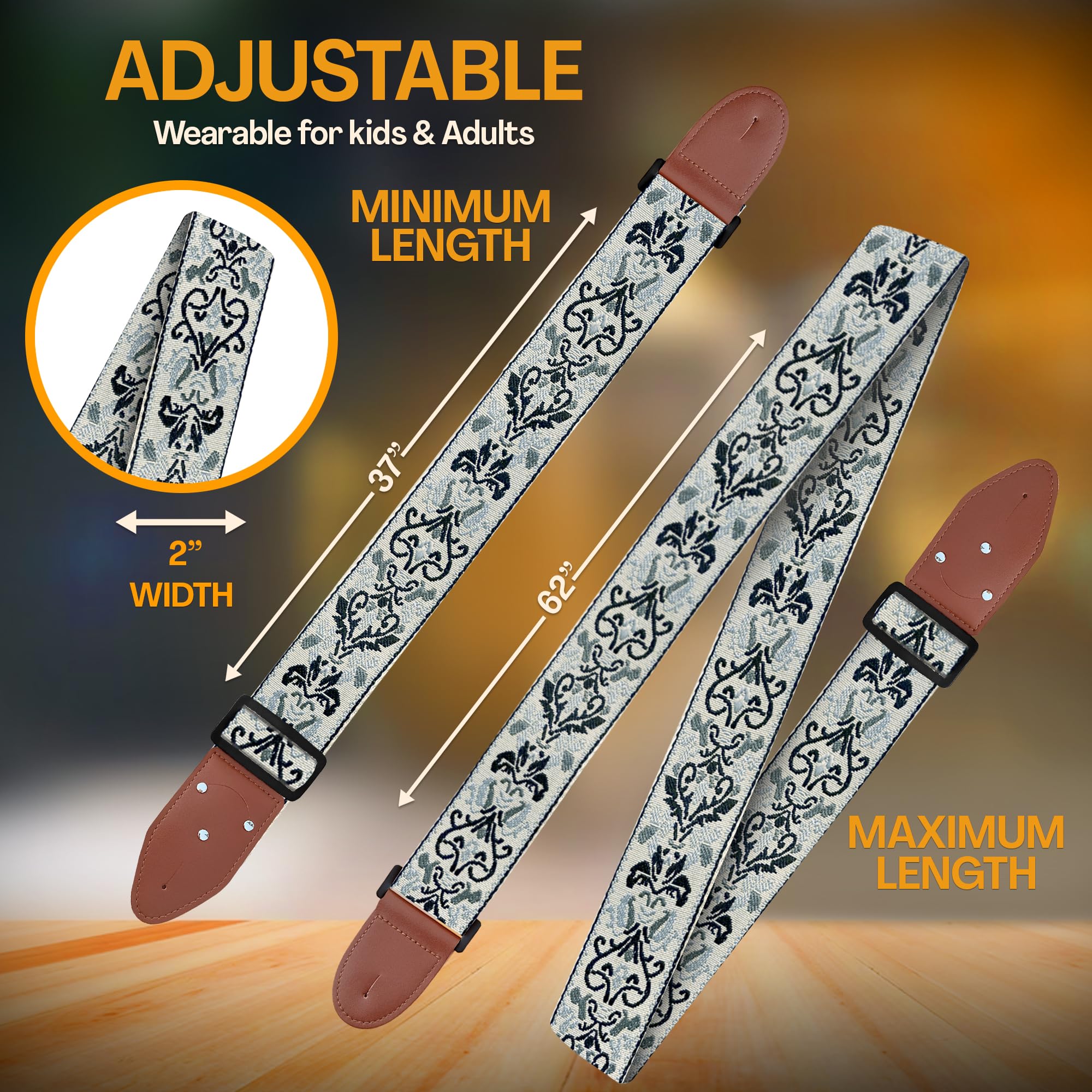 Guitar Strap For Acoustic, Electric and Bass Guitars, Adjustable Strap Includes 2 Strap Locks To Keep It Safe & 2 Unique Picks and Pick Pocket, Best Gift for Men & Women - Image 7