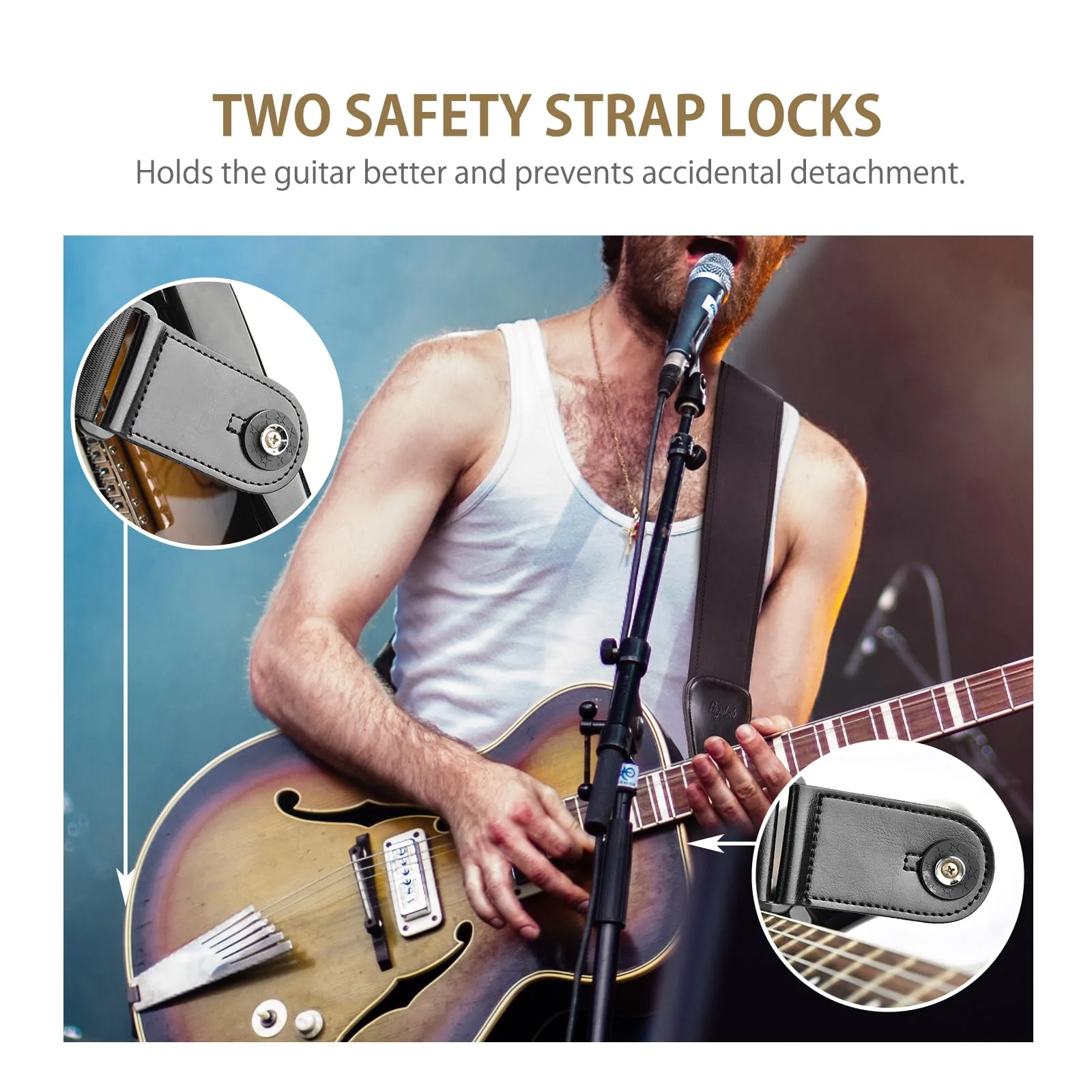 Guitar Strap for Electric Guitar & Bass, Wide Bass Strap Padded Guitar Straps with Adjustable Length 44-54 inches,Pick Holder,Strap Locks & Picks - Image 5