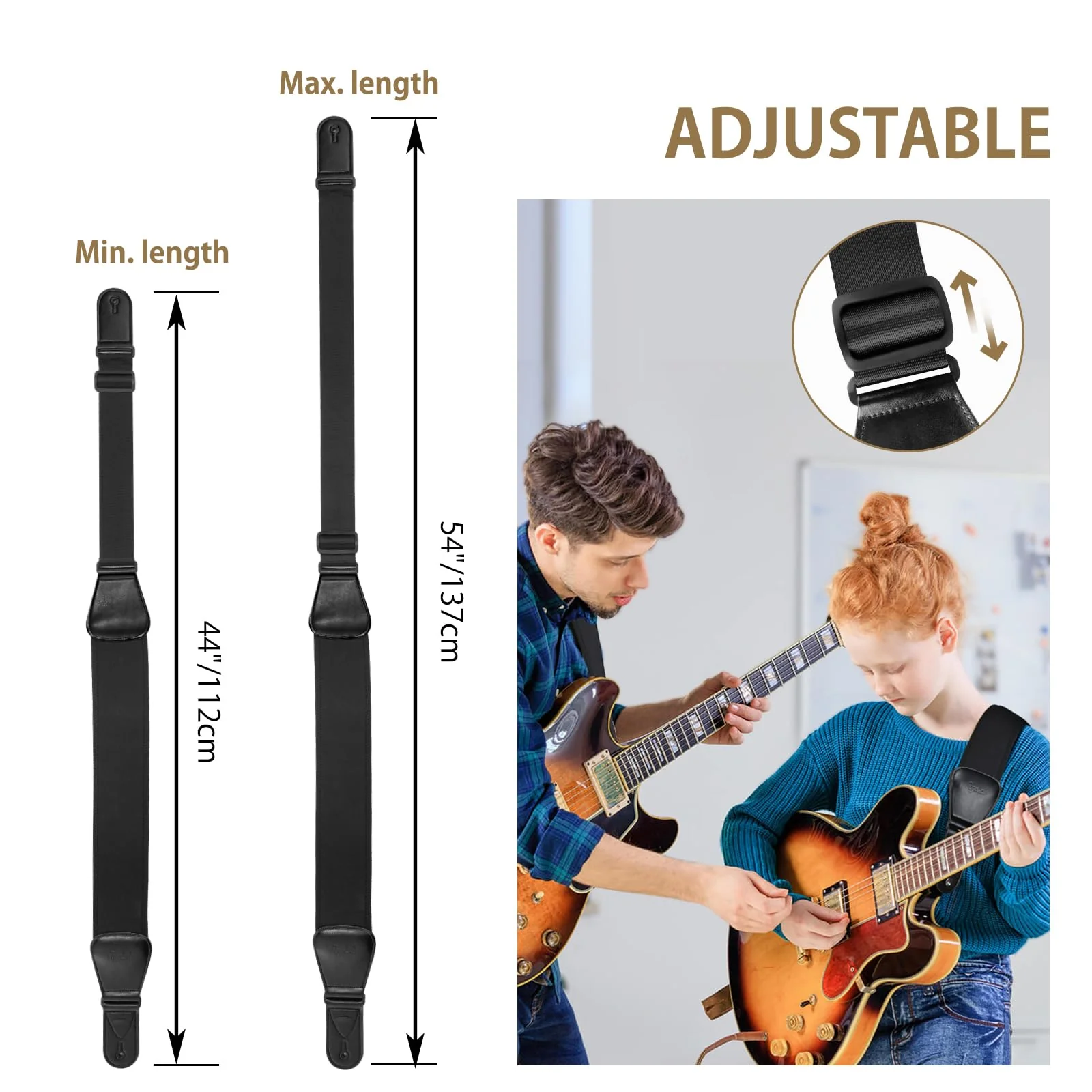 Guitar Strap for Electric Guitar & Bass, Wide Bass Strap Padded Guitar Straps with Adjustable Length 44-54 inches,Pick Holder,Strap Locks & Picks - Image 6